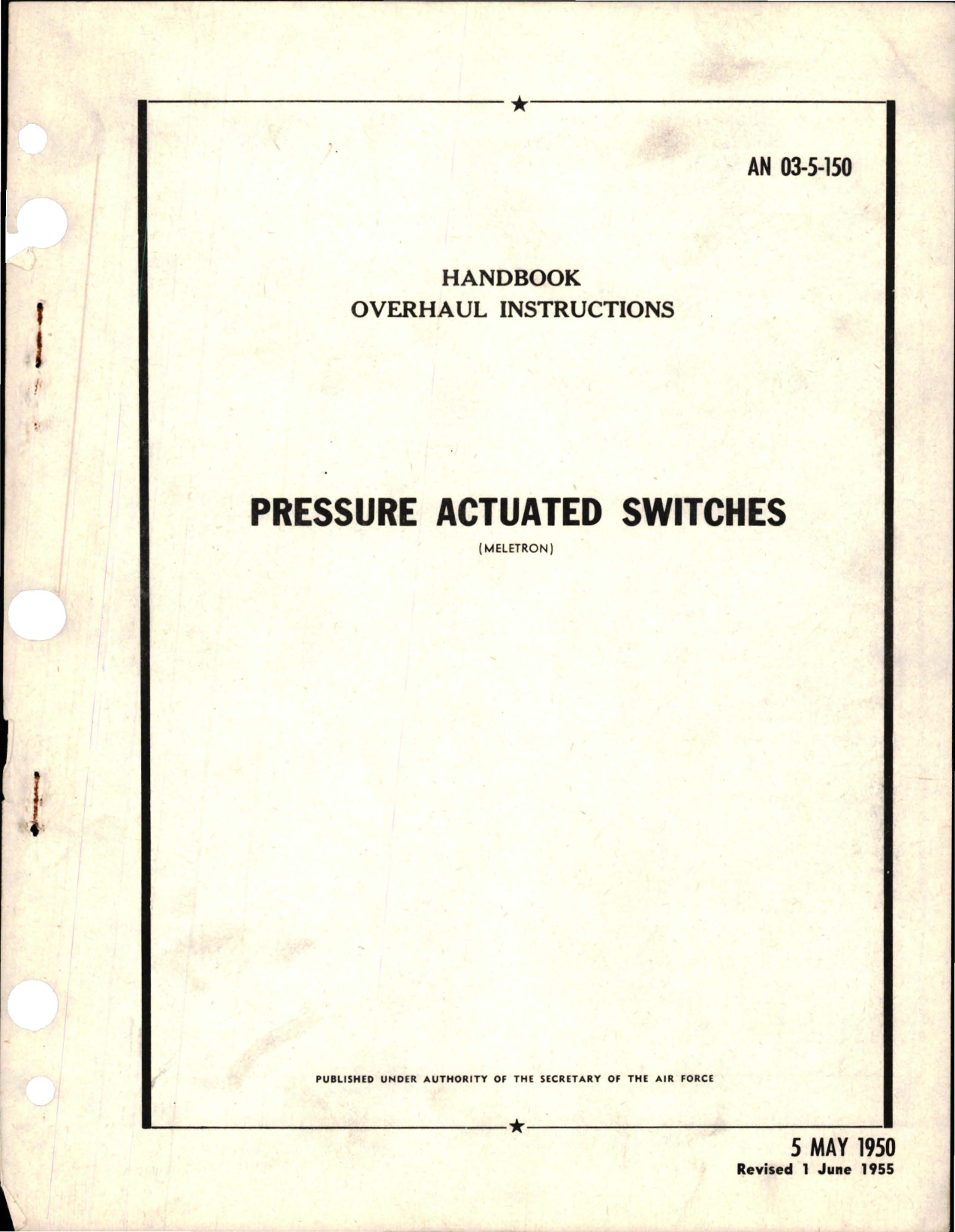 Sample page 1 from AirCorps Library document: Overhaul Instructions for Pressure Actuated Switches