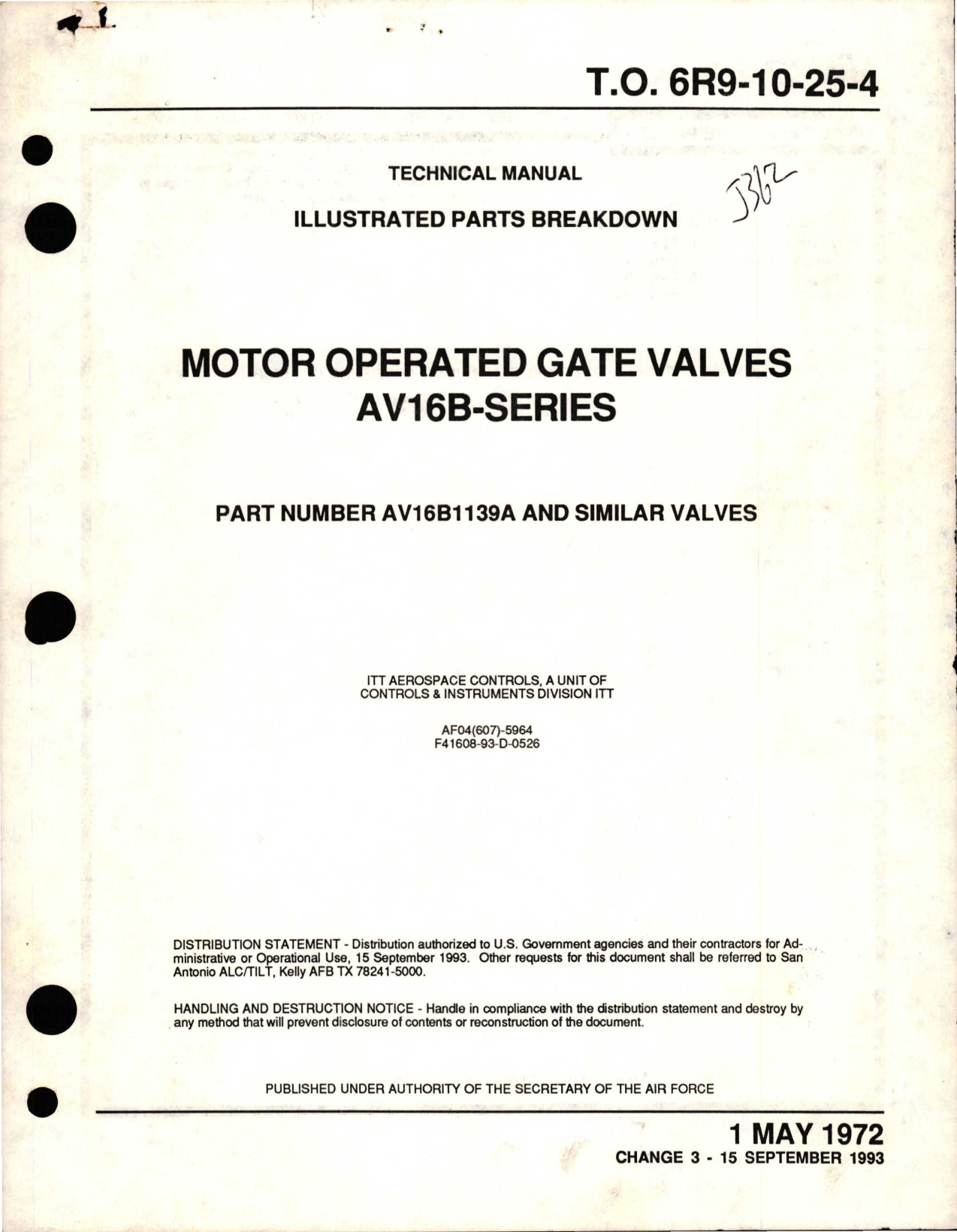 Sample page 1 from AirCorps Library document: Illustrated Parts Breakdown for Motor Operated Gate Valves - AV16B Series - Part AV16B1139A and Similar Valves 