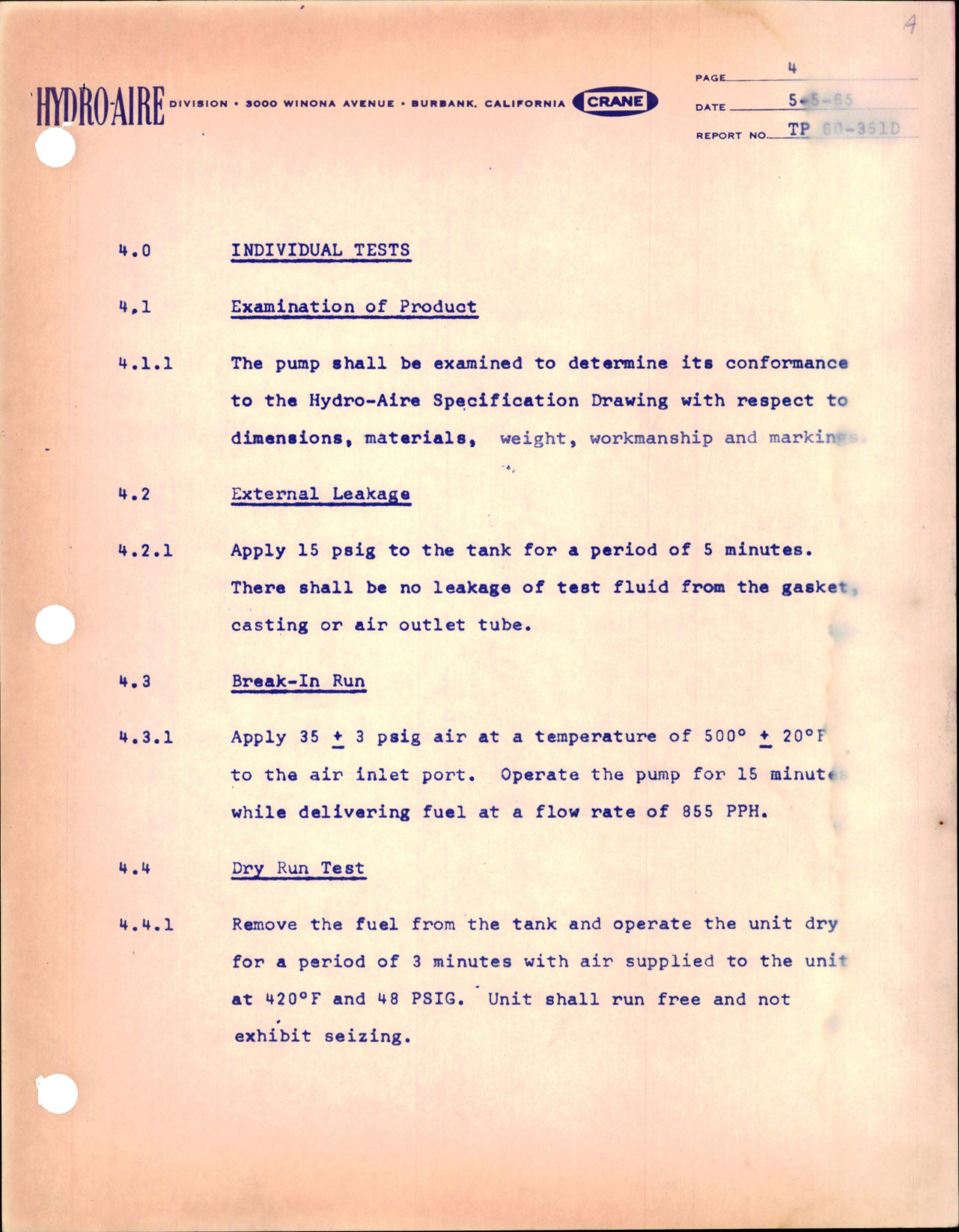 Sample page 5 from AirCorps Library document: Test Procedure for Air Driven Fuel Booster Pump - 60-351D