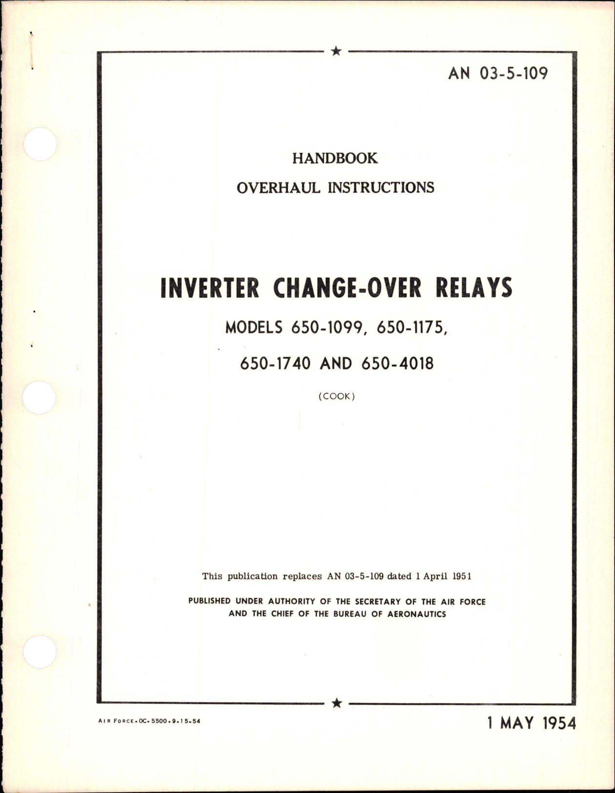 Sample page 1 from AirCorps Library document: Overhaul Instructions for Inverter Change-Over Relays - Models 650-1099, 650-1175, 650-1740, and 650-4018 