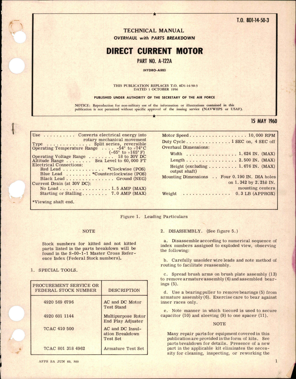 Sample page 1 from AirCorps Library document: Overhaul with Parts Breakdown for Direct Current Motor - Part A-122A