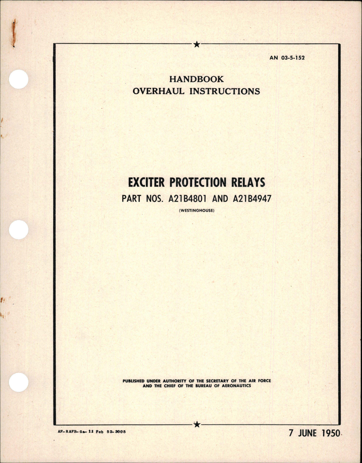 Sample page 1 from AirCorps Library document: Overhaul Instructions for Exciter Protection Relays - Parts A21B4801 and A21B4947