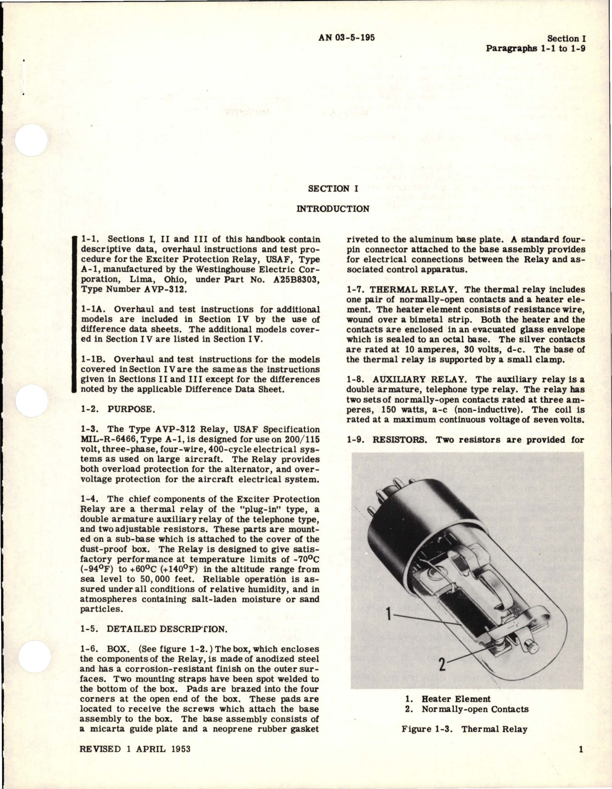 Sample page 5 from AirCorps Library document: Overhaul Instructions for Exciter Protection Relays - Models A25B303 (USAF Type A-1) and A35A9126 