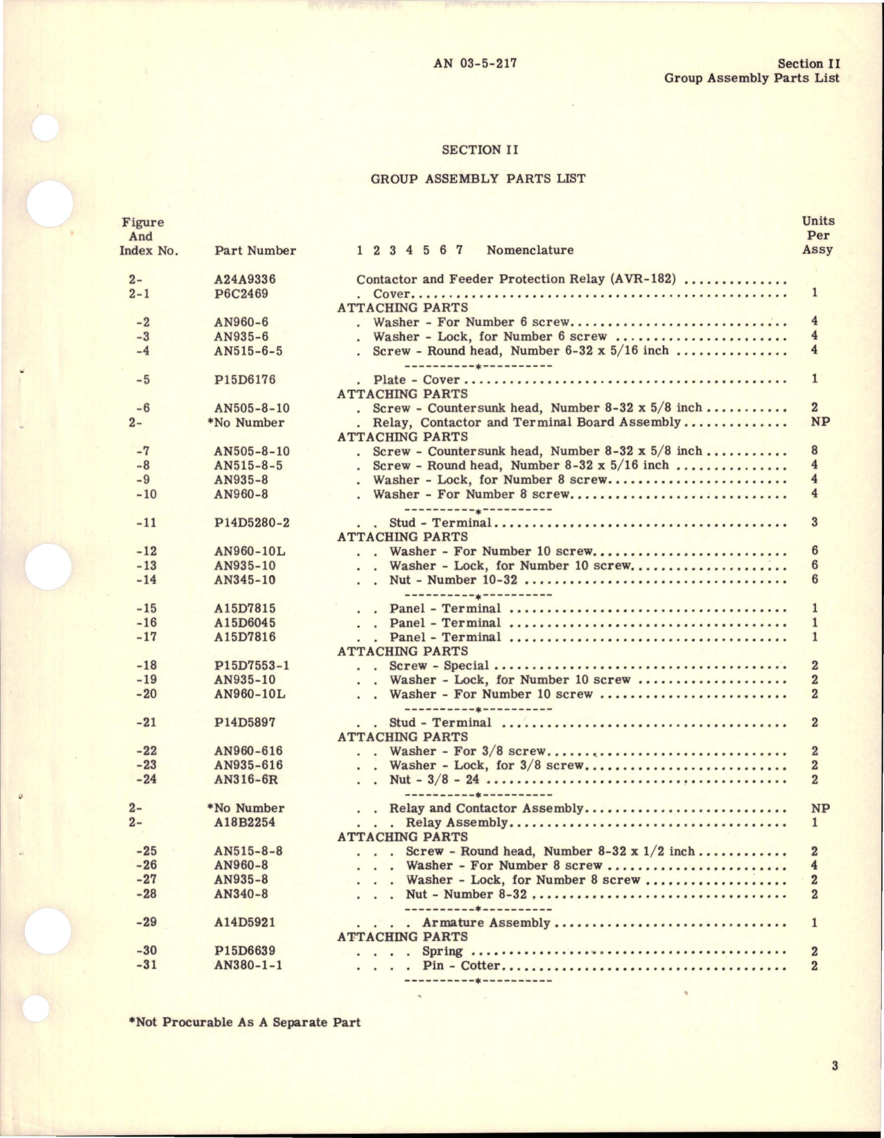 Sample page 5 from AirCorps Library document: Parts Catalog for Contactor and Feeder Protection Relay - Type AVR-182 - Part A24A9336