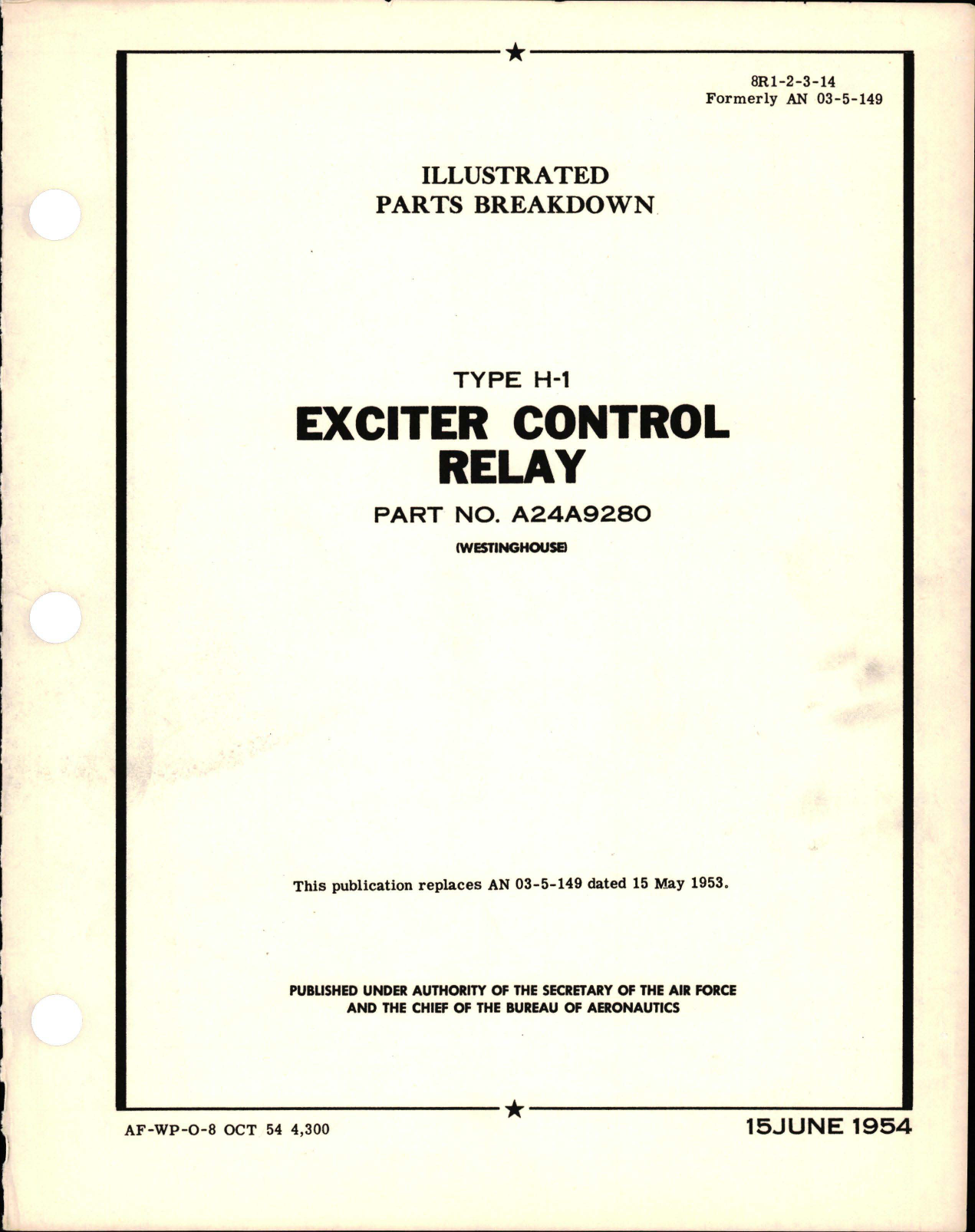 Sample page 1 from AirCorps Library document: Illustrated Parts Breakdown for Exciter Control Relay - Type H-1 - Part A24A9280
