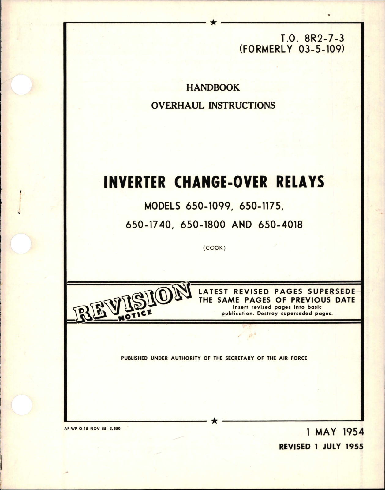 Sample page 1 from AirCorps Library document: Overhaul Instructions for Inverter Change-Over Relays 