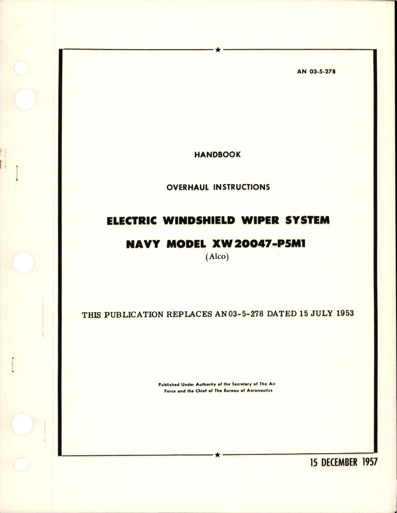 Sample page 1 from AirCorps Library document: Overhaul Instructions for Electric Windshield Wiper System - Model XW 20047-P5M1 
