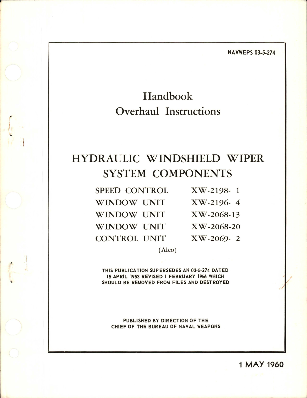 Sample page 1 from AirCorps Library document: Overhaul Instructions for Hydraulic Windshield Wiper Systems Components 