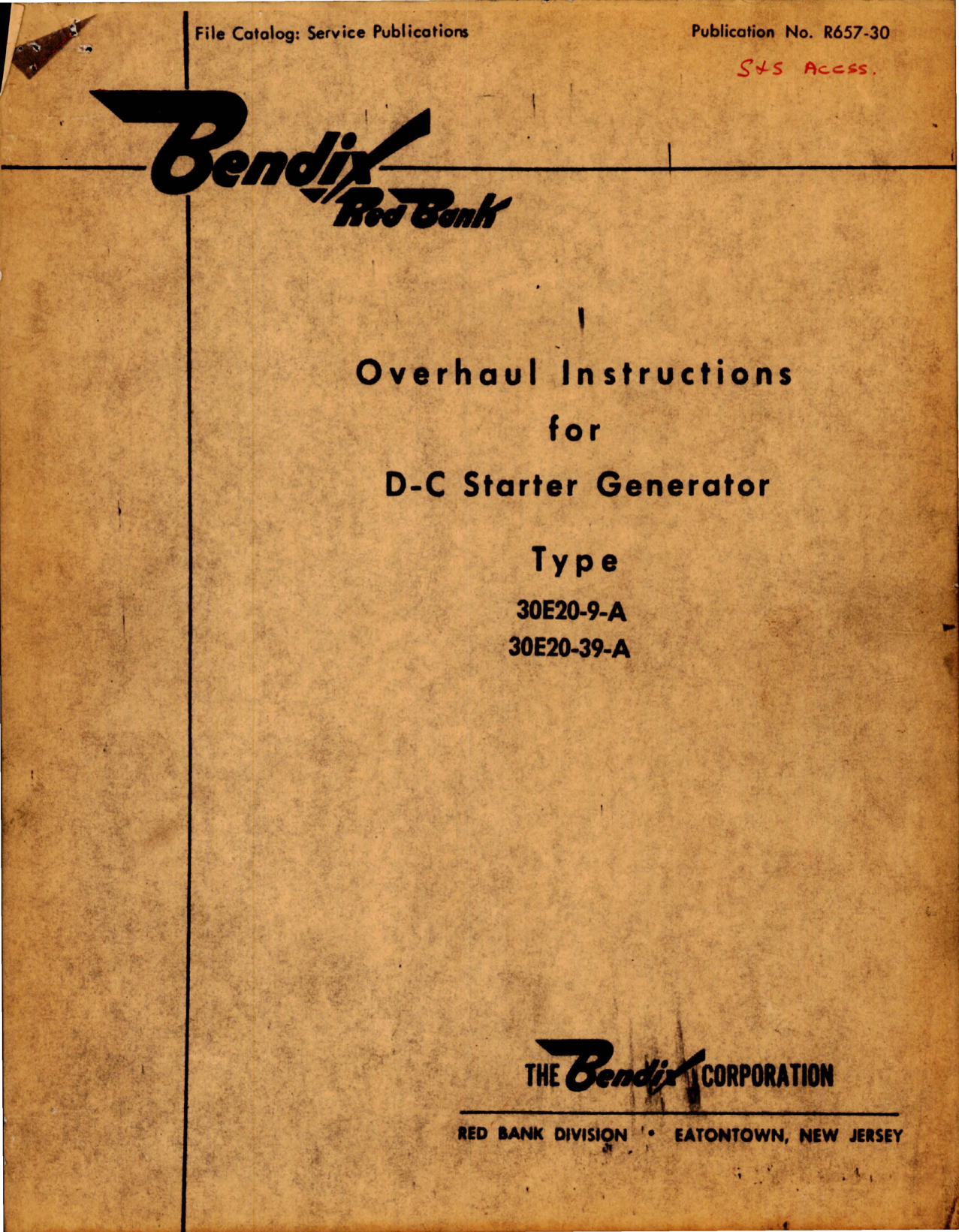 Sample page 1 from AirCorps Library document: Overhaul Instructions for D-C Starter Generator - Typea 30E20-9-A and 30E20-39-A 