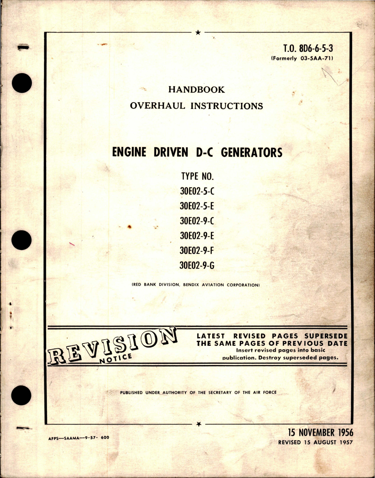 Sample page 1 from AirCorps Library document: Overhaul Instructions for Engine Driven D-C Generators 