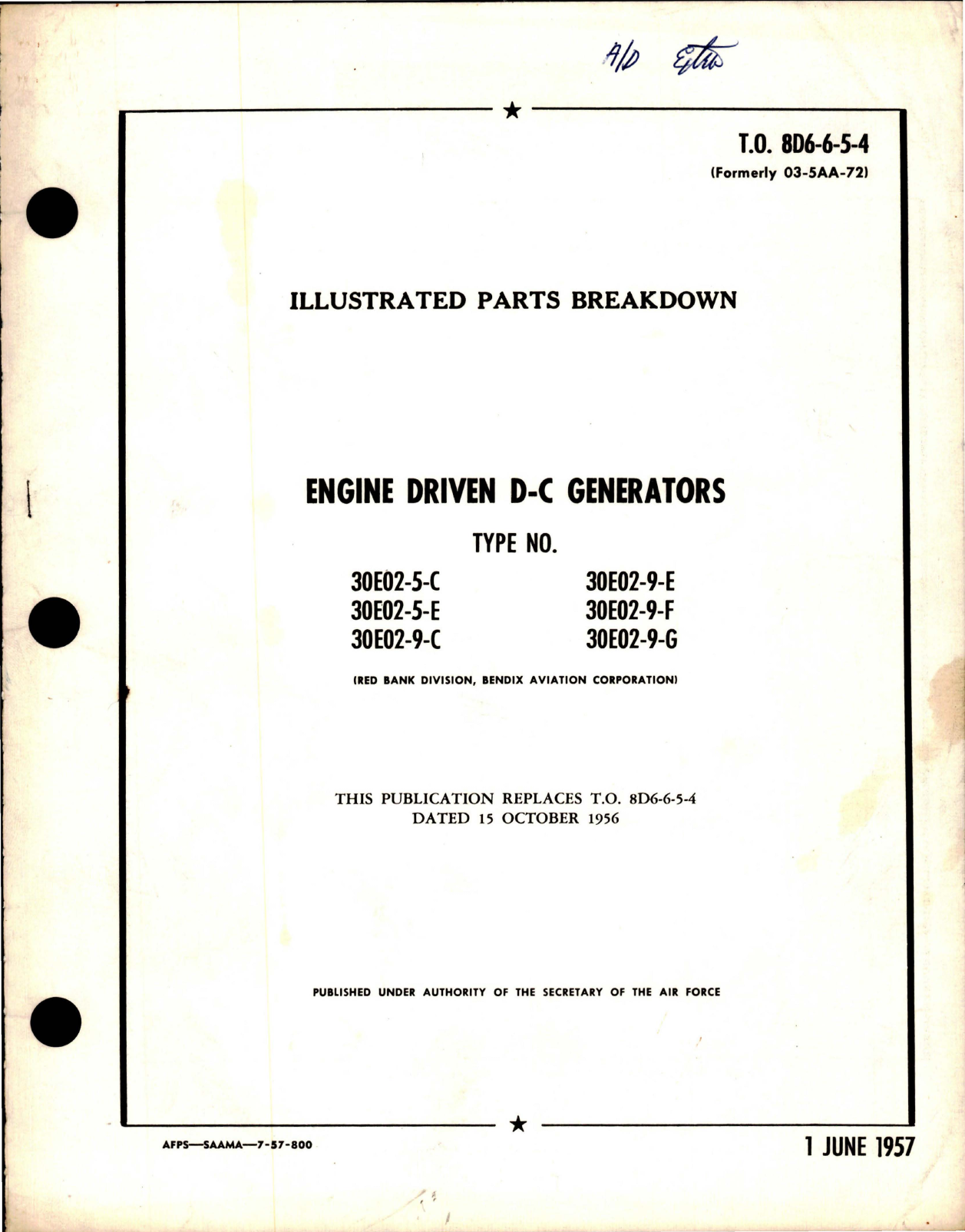 Sample page 1 from AirCorps Library document: Illustrated Parts Breakdown for Engine Driven D-C Generators