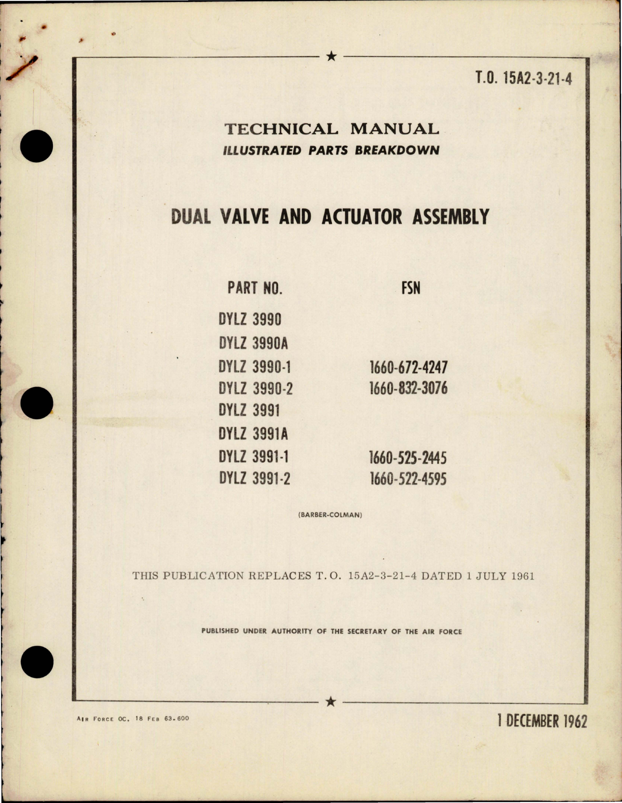 Sample page 1 from AirCorps Library document: Illustrated Parts Breakdown for Dual Valve and Actuator Assembly 