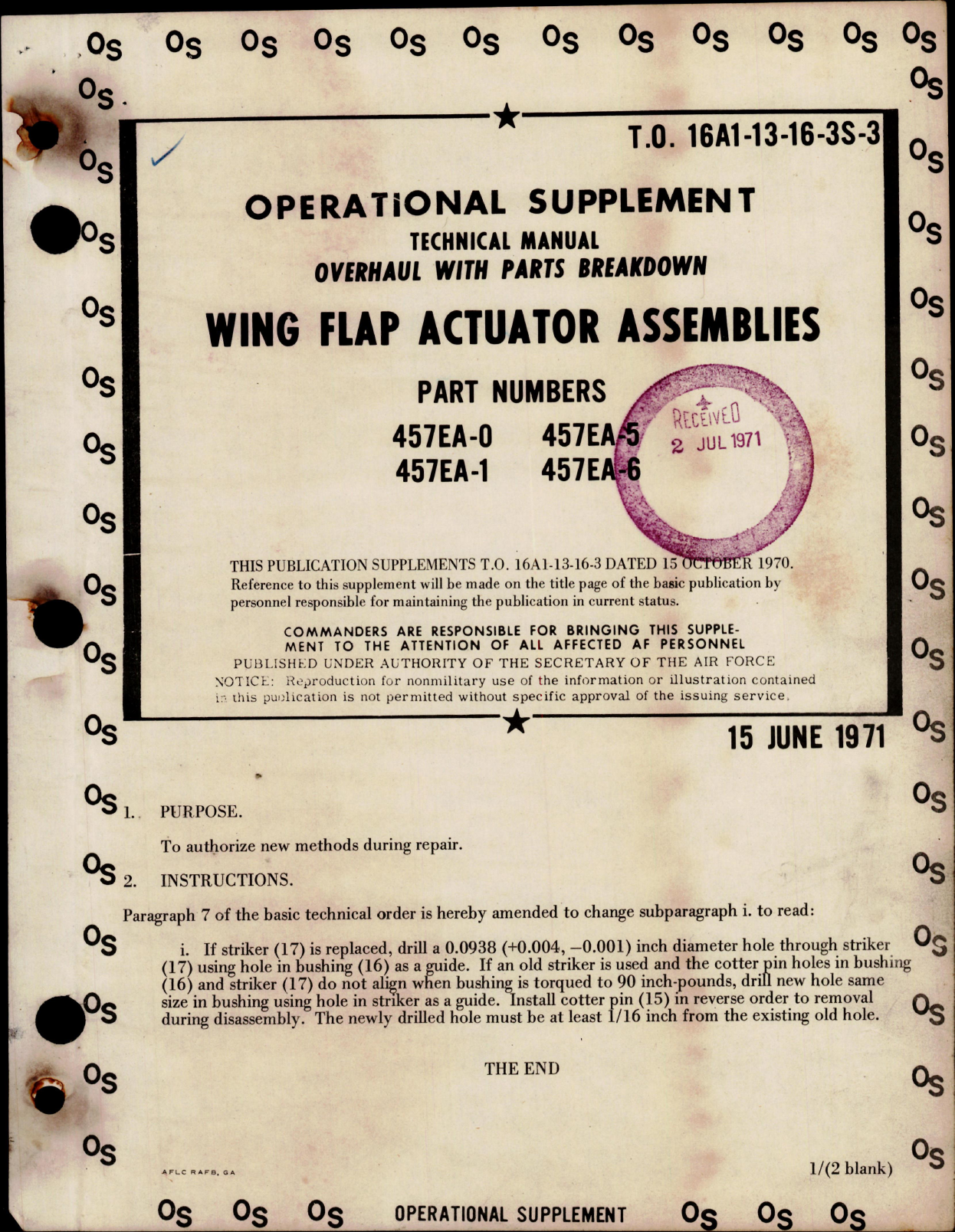Sample page 1 from AirCorps Library document: Supplement to Overhaul for Wing Flap Actuator Assemblies