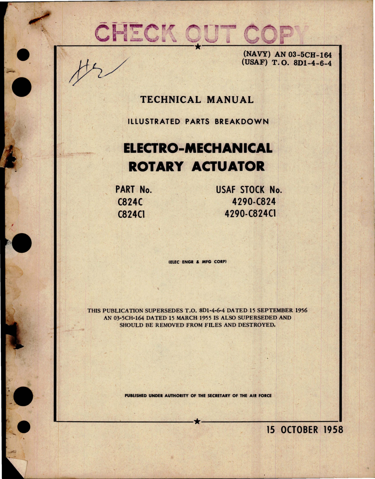 Sample page 1 from AirCorps Library document: Illustrated Parts Breakdown for Electro-Mechanical Rotary Actuator - Part C824C and C824C1 