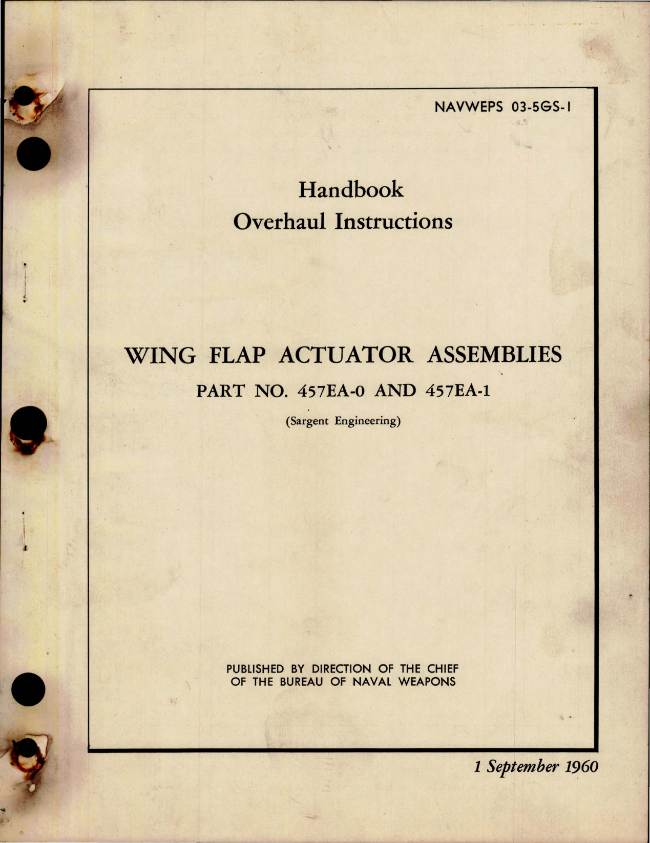 Sample page 1 from AirCorps Library document: Overhaul Instructions for Wing Flap Actuator Assy - Parts 457EA-0 and 457EA-1 