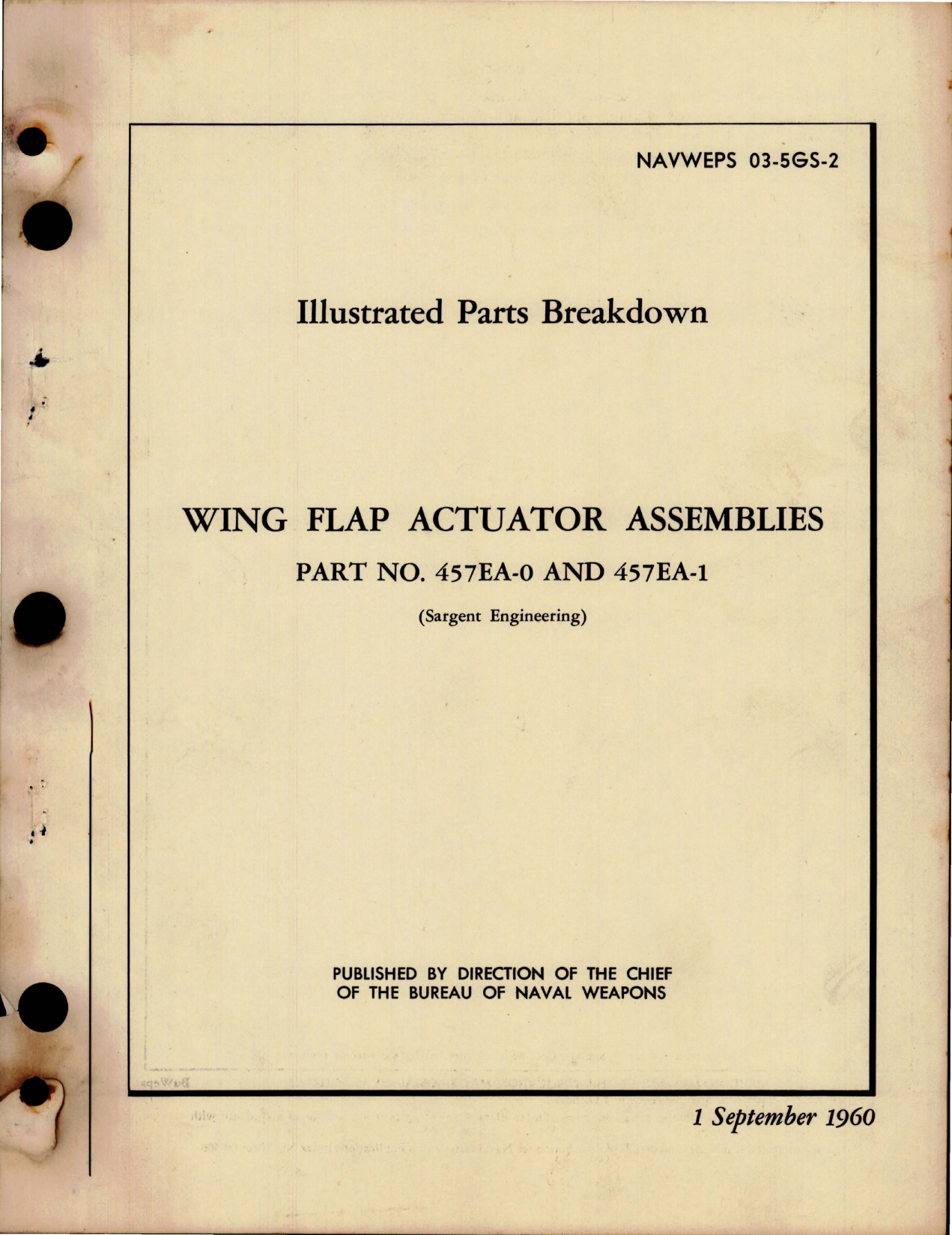 Sample page 1 from AirCorps Library document: Illustrated Parts Breakdown for Wing Flap Actuator Assemblies - Part 457EA-0 and 457EA-1 