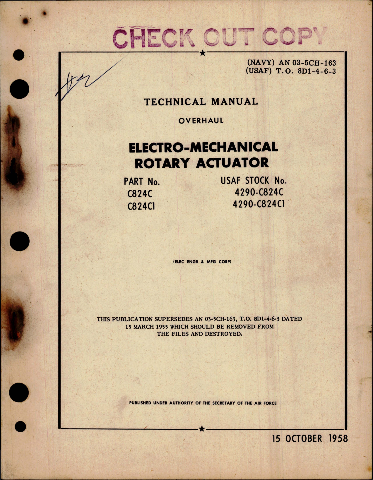 Sample page 1 from AirCorps Library document: Overhaul Manual for Electro-Mechanical Rotary Actuator - Part C824C and C824C1 