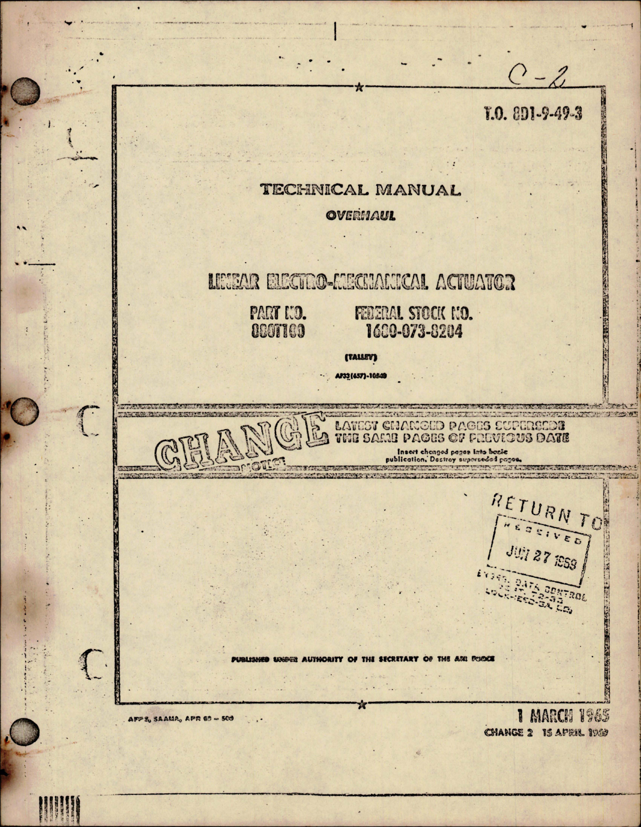 Sample page 1 from AirCorps Library document: Overhaul Manual for Linear Electro Mechanical Actuator - Part 880T100 