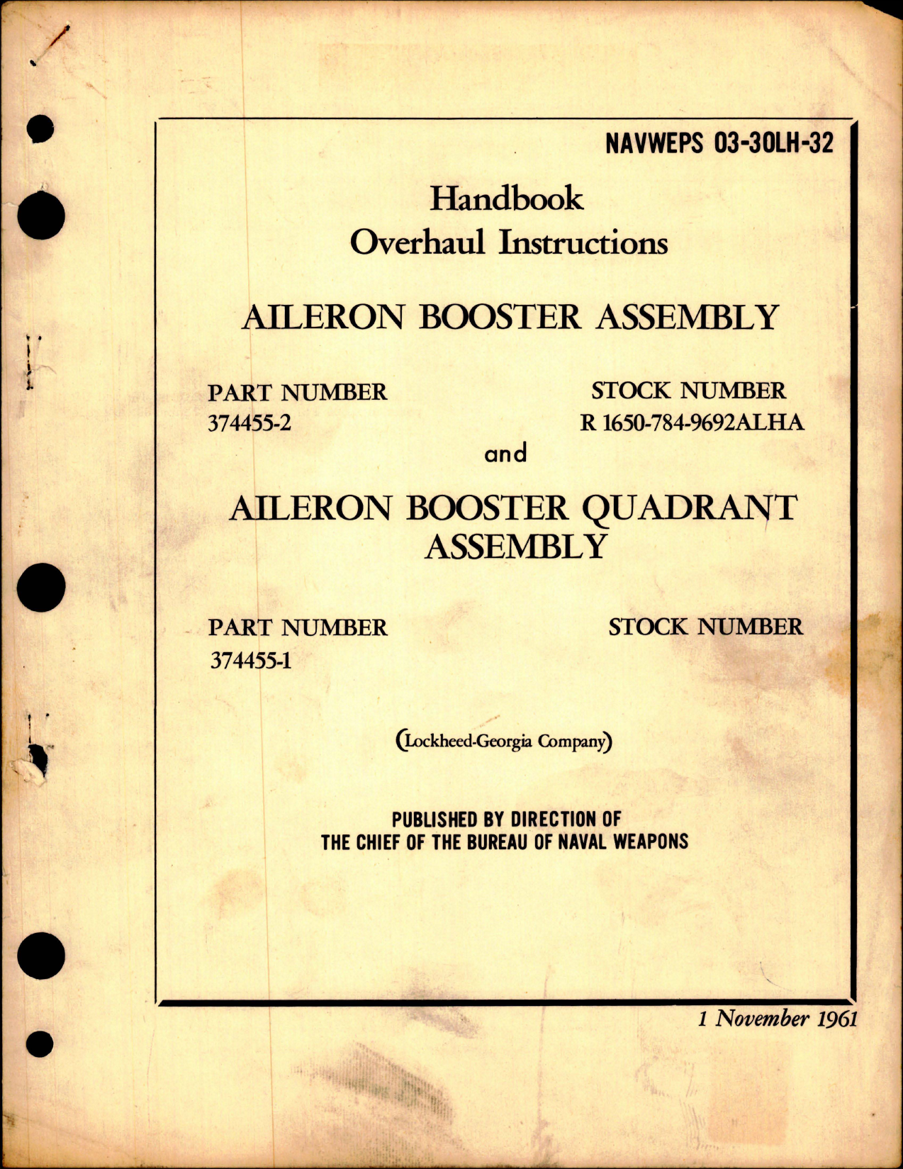Sample page 1 from AirCorps Library document: Overhaul Instructions for Aileron Booster Assembly and Aileron Booster Quadrant Assembly