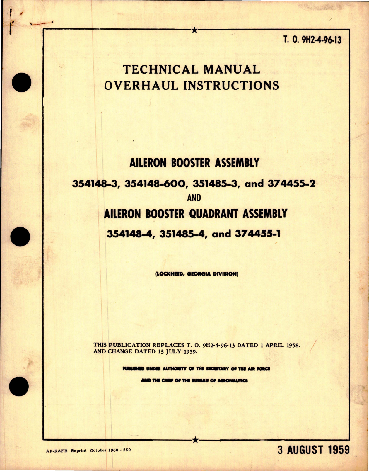 Sample page 1 from AirCorps Library document: Overhaul Instructions for Aileron Booster Assembly and Aileron Booster Quadrant Assembly