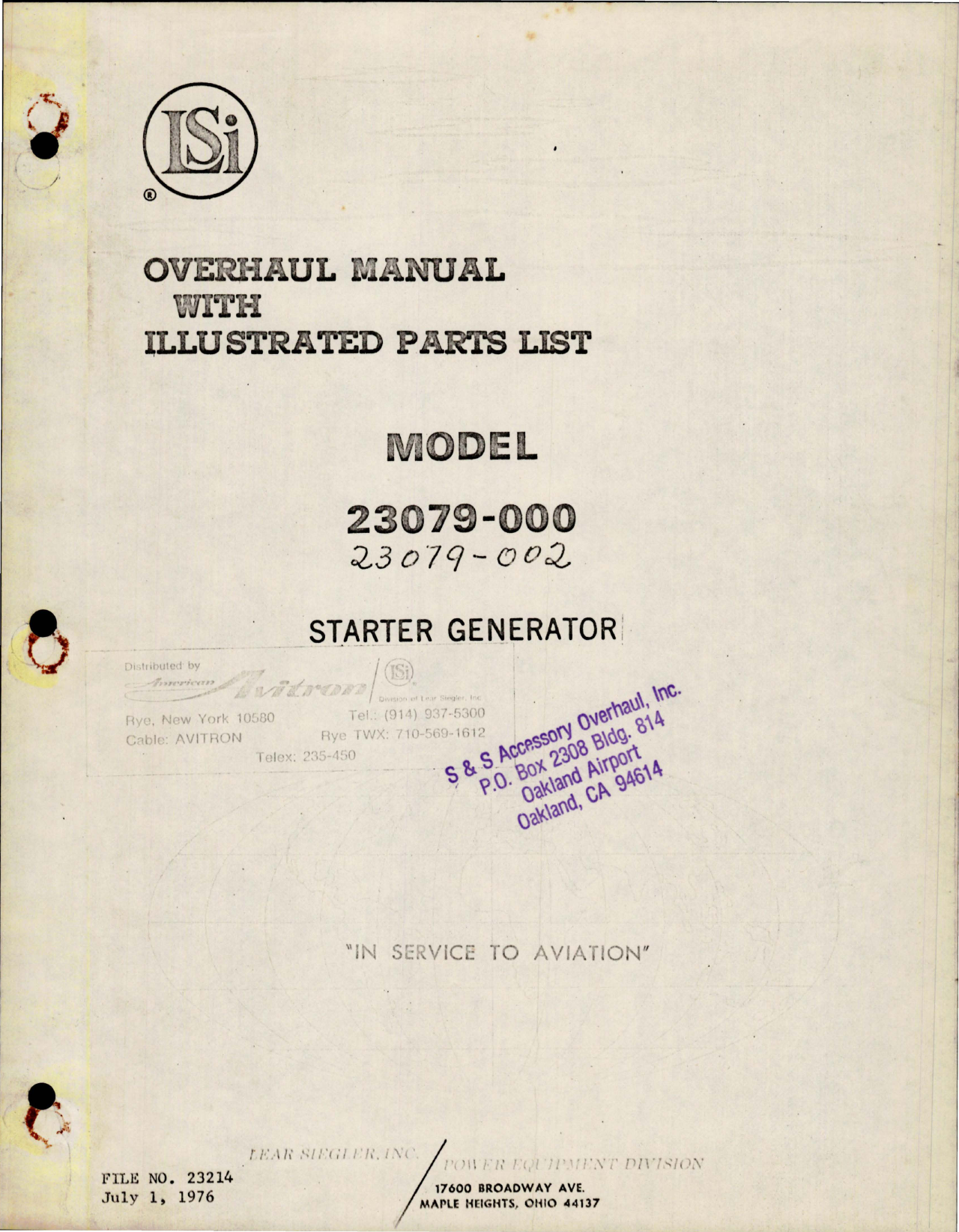 Sample page 1 from AirCorps Library document: Overhaul with Illustrated Parts List for Starter Generator - Model 23079-000 