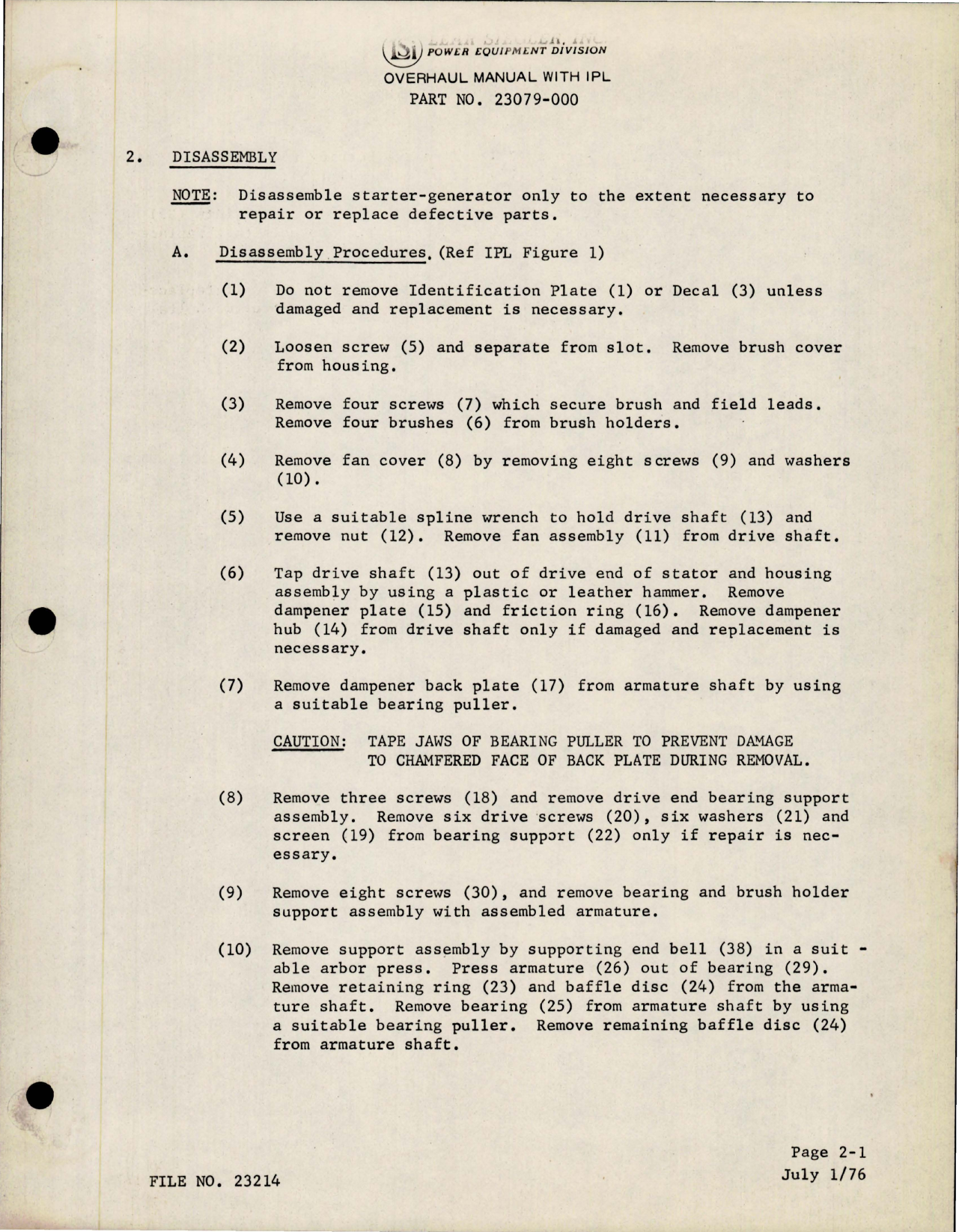 Sample page 7 from AirCorps Library document: Overhaul with Illustrated Parts List for Starter Generator - Model 23079-000 