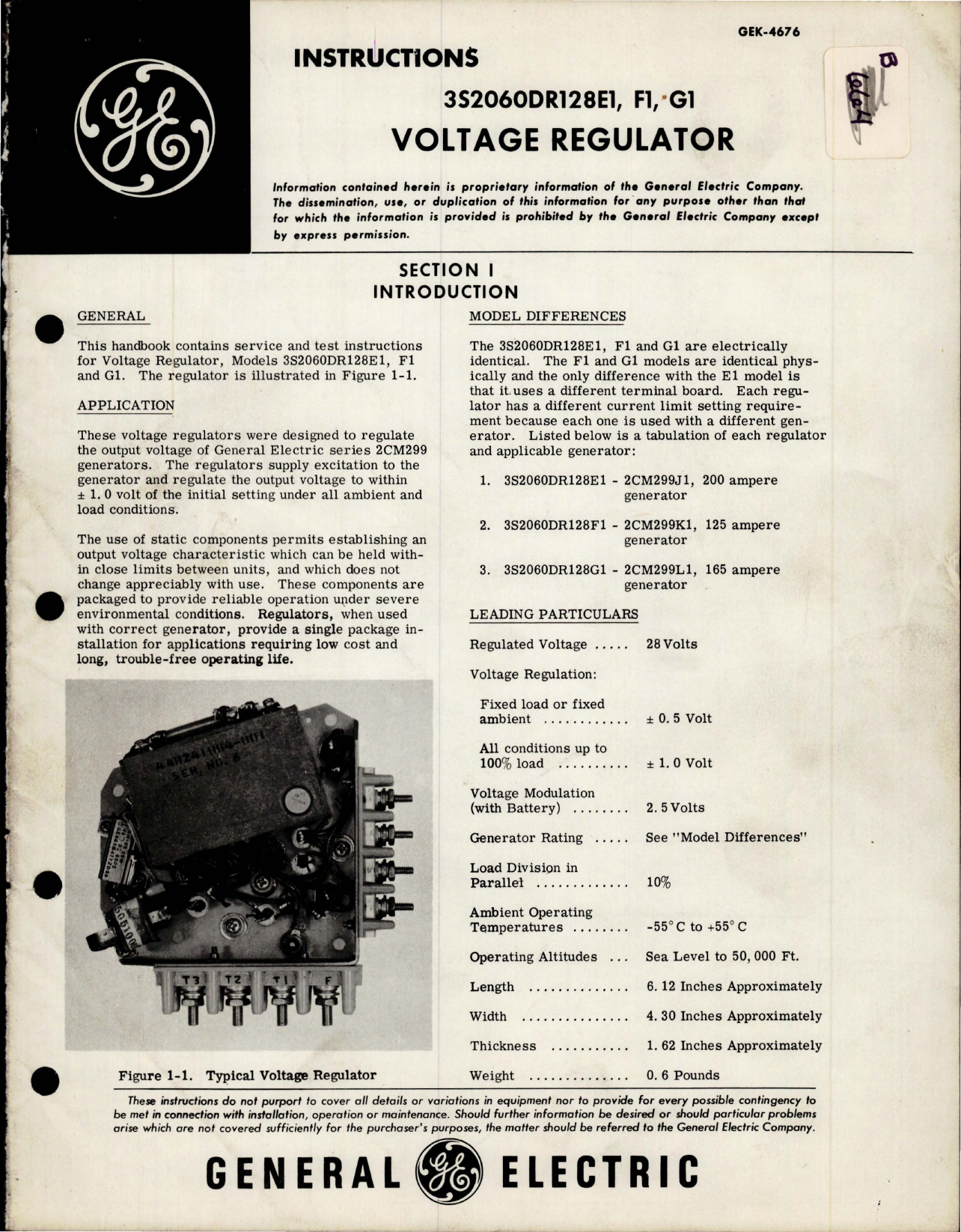 Sample page 1 from AirCorps Library document: Test Instructions for Voltage Regulator - Model 3S2060DR128E1, F1 and G1 