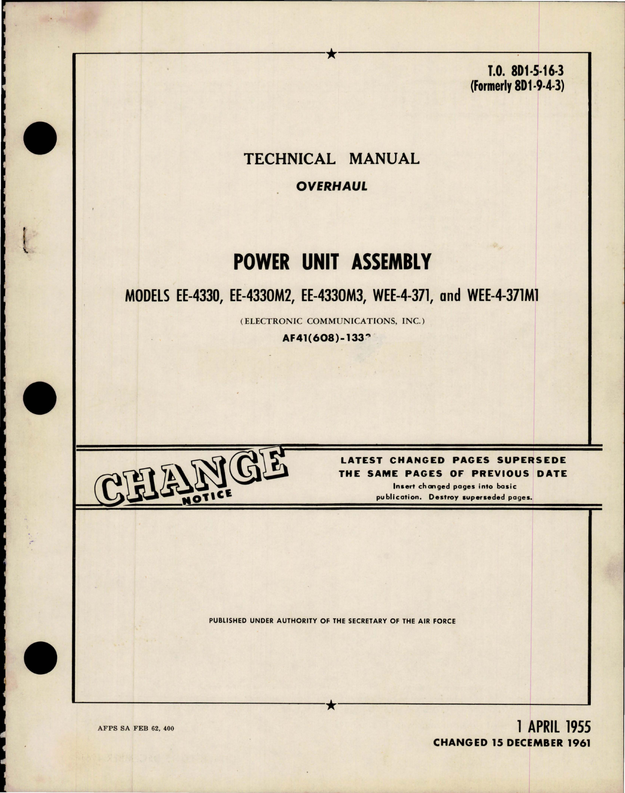 Sample page 1 from AirCorps Library document: Overhaul Manual with Power Unit Assembly