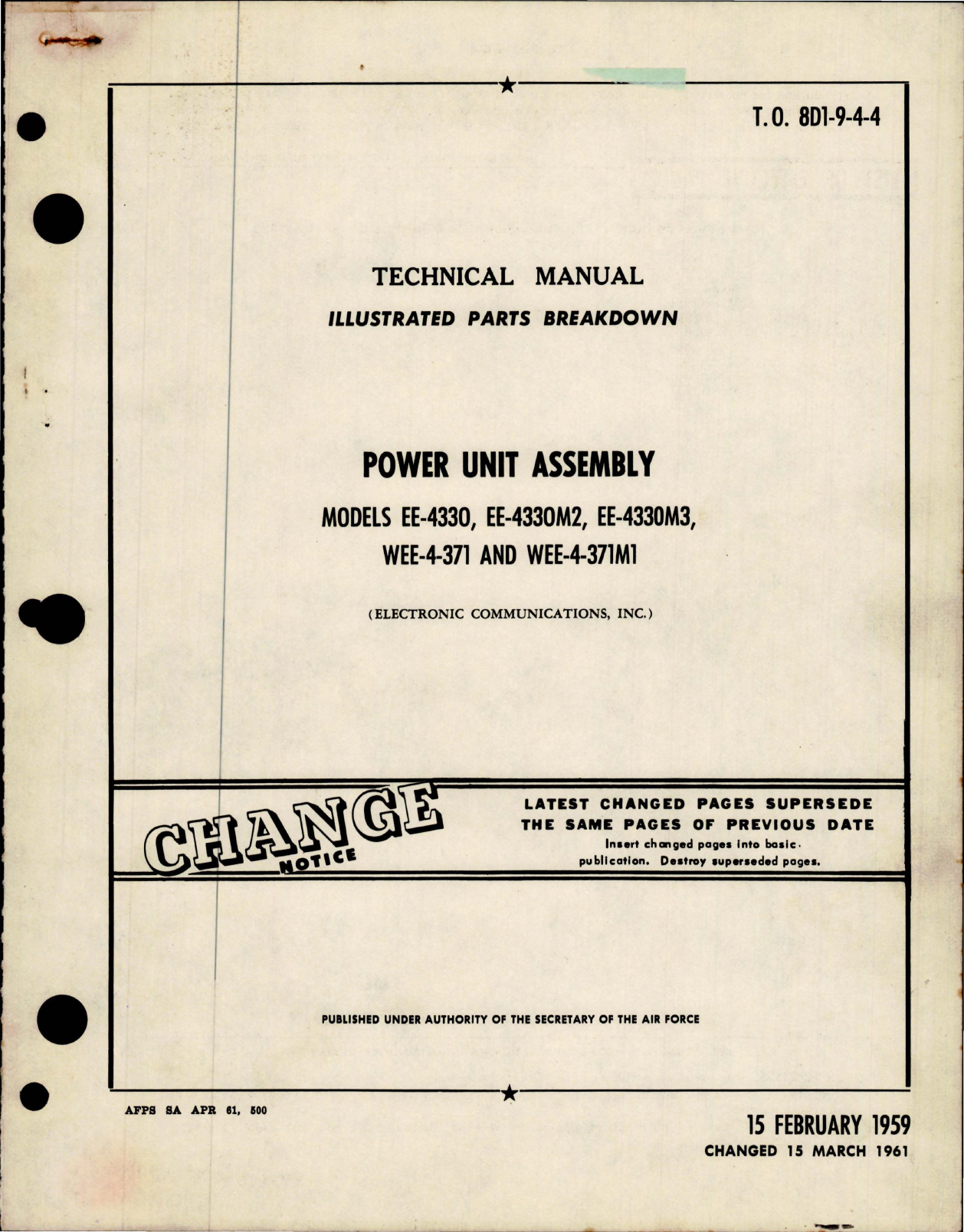 Sample page 1 from AirCorps Library document: Illustrated Parts Breakdown for Power Unit Assembly 