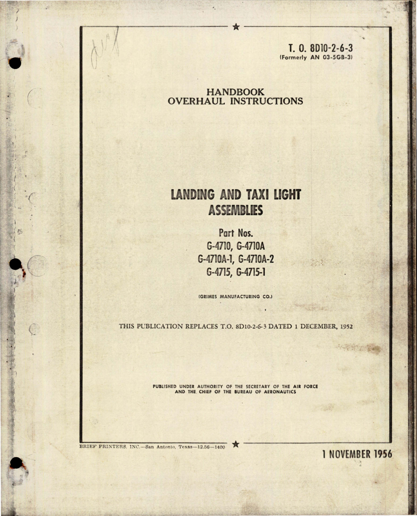 Sample page 1 from AirCorps Library document: Overhaul Instructions for Landing and Taxi Light Assemblies 