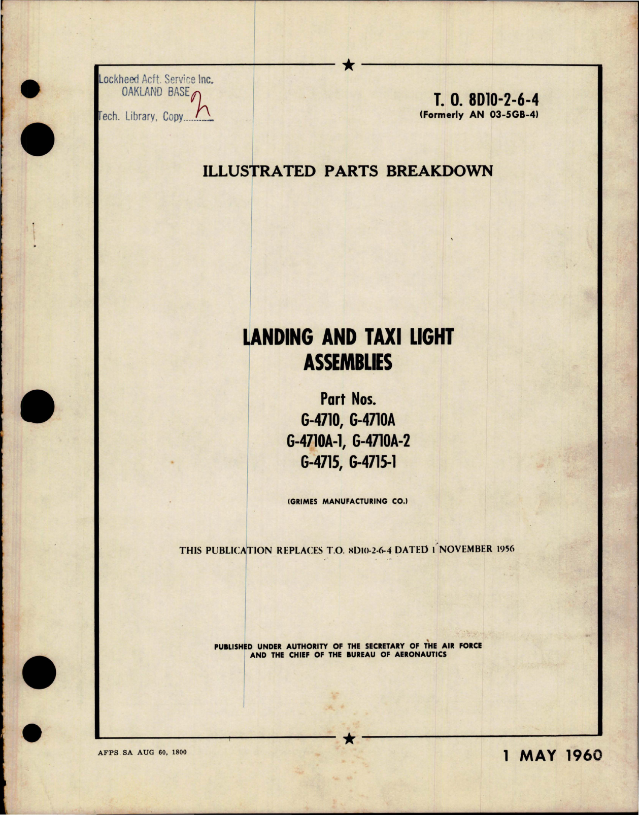 Sample page 1 from AirCorps Library document: Illustrated Parts Breakdown for Landing and Taxi Light Assemblies