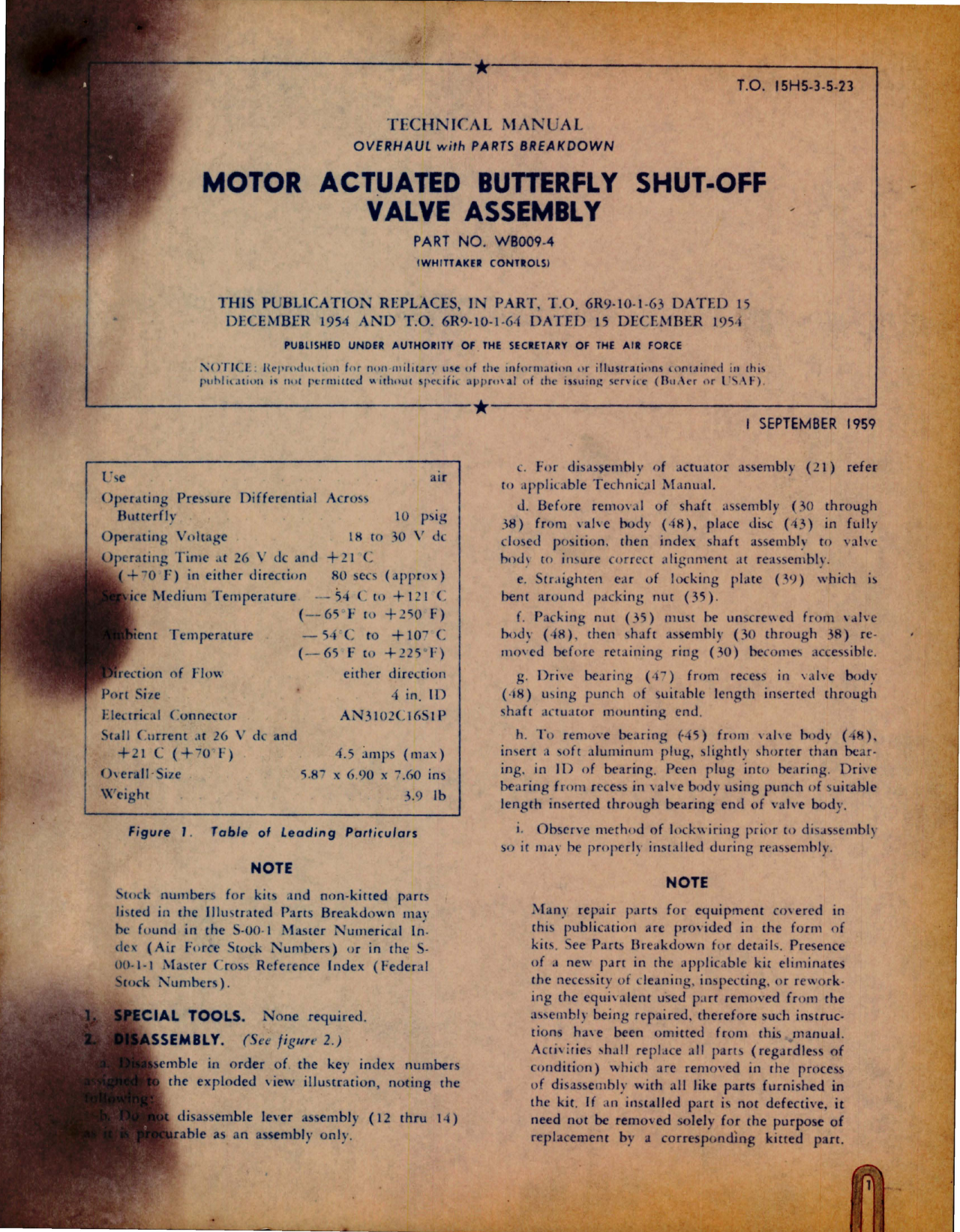 Sample page 1 from AirCorps Library document: Overhaul with Parts for Motor Actuated Butterfly Shut-Off Valve Assembly - Part WB009-4 