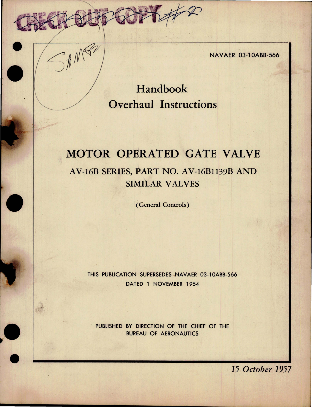 Sample page 1 from AirCorps Library document: Overhaul Instructions for Motor Operated Gate Valve - AV-16B Series - Part AV-16B1139B and Similar Valves