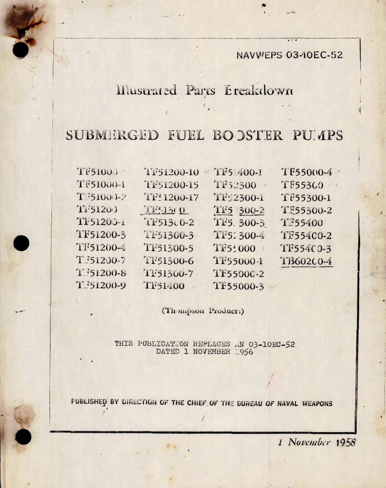 Sample page 1 from AirCorps Library document: Illustrated Parts Breakdown for Submerged Fuel Booster Pumps 