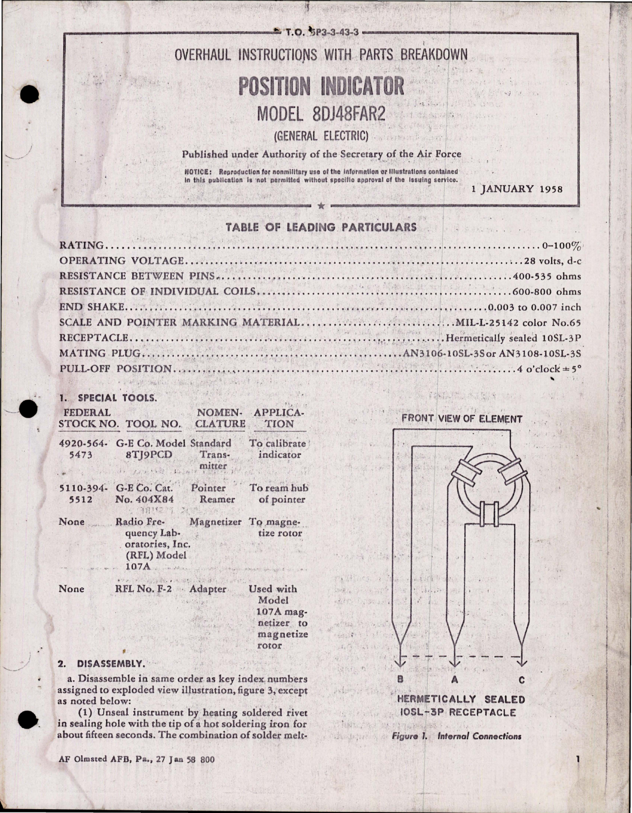 Sample page 1 from AirCorps Library document: Overhaul Instructions with Parts for Position Indicator - Model 8DJ48FAR2 