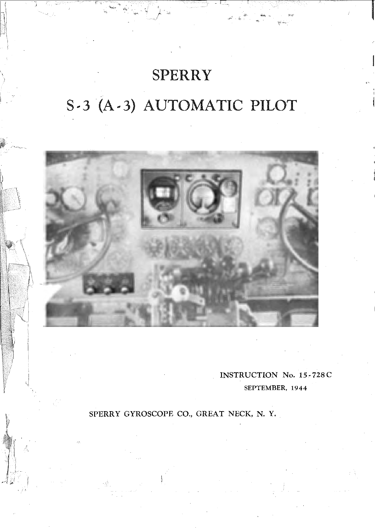 Sample page 1 from AirCorps Library document: Sperry Automatic Pilot Instruction for S-3 and A-3