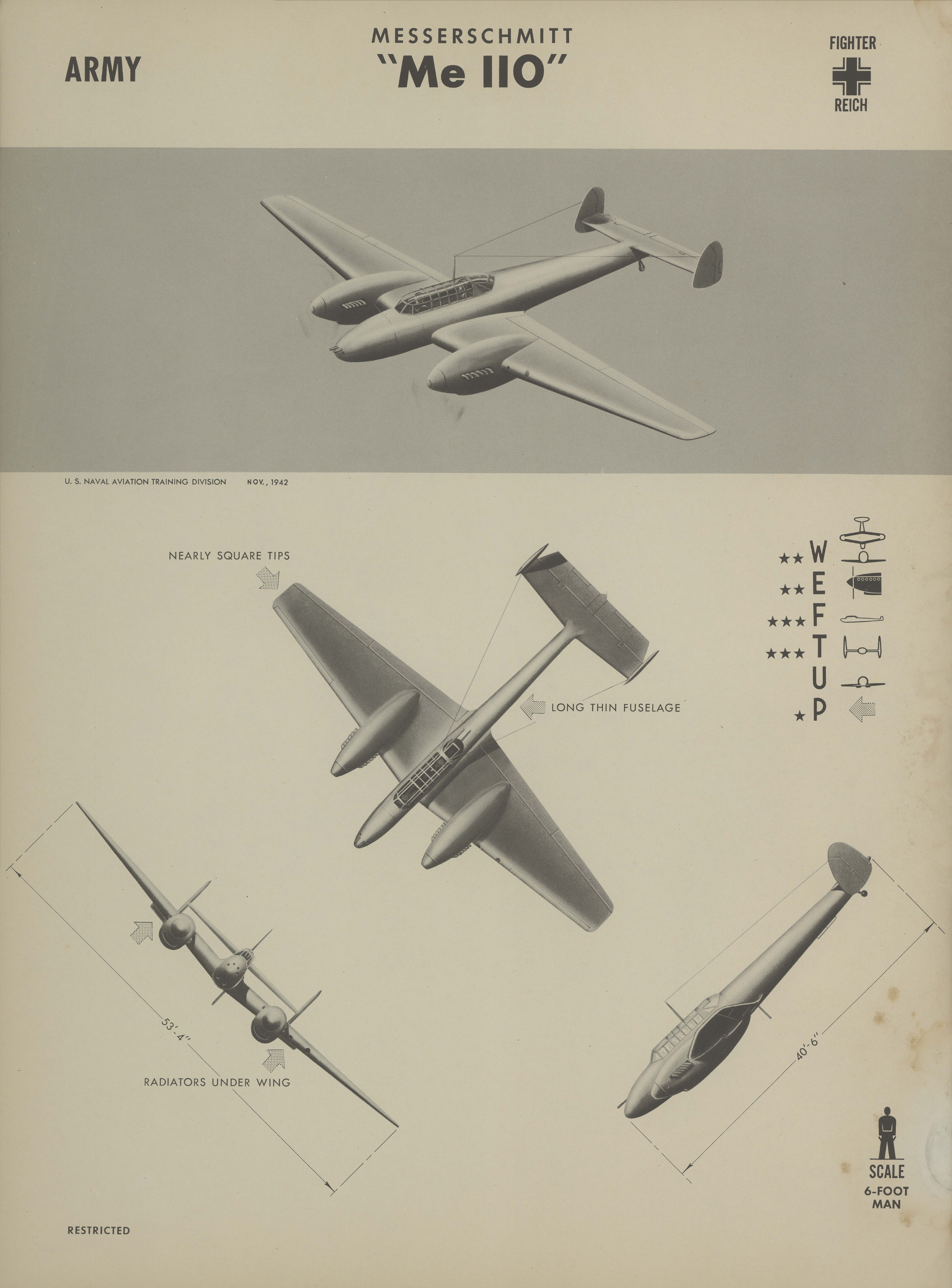 Sample page 1 from AirCorps Library document: Messerschmitt Me 110 Recognition Poster