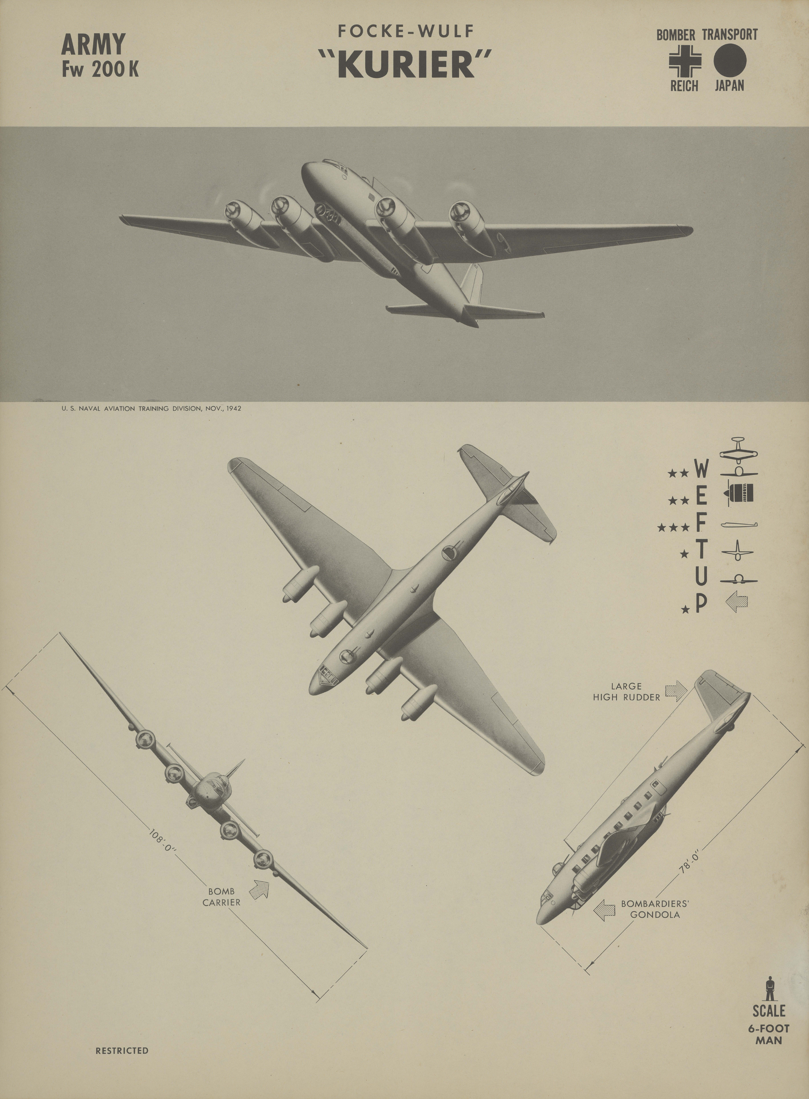 Sample page 1 from AirCorps Library document: Fw 200K Kurier Recognition Poster