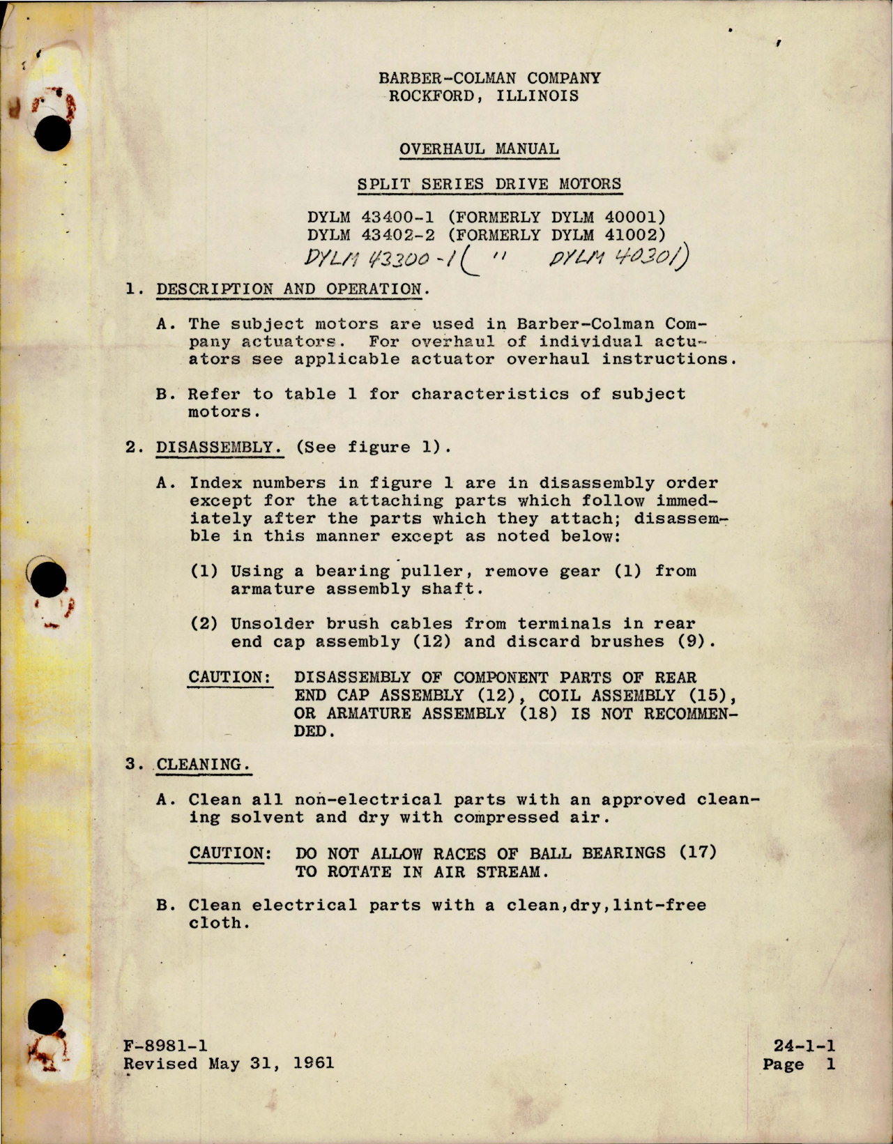 Sample page 1 from AirCorps Library document: Overhaul Manual with Parts Breakdown for Motor Assembly - Part 100914