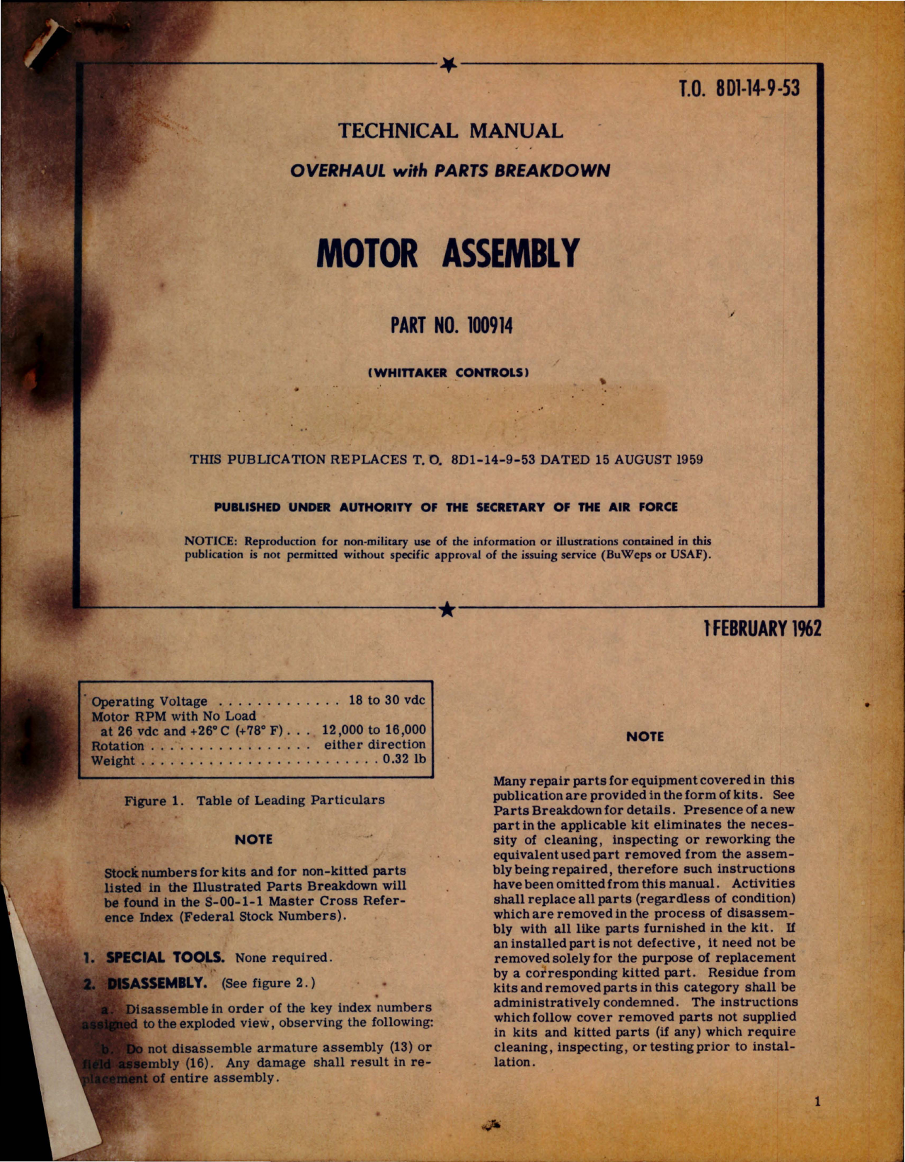 Sample page 1 from AirCorps Library document: Overhaul with Parts Breakdown for Motor Assembly - Part 100914 