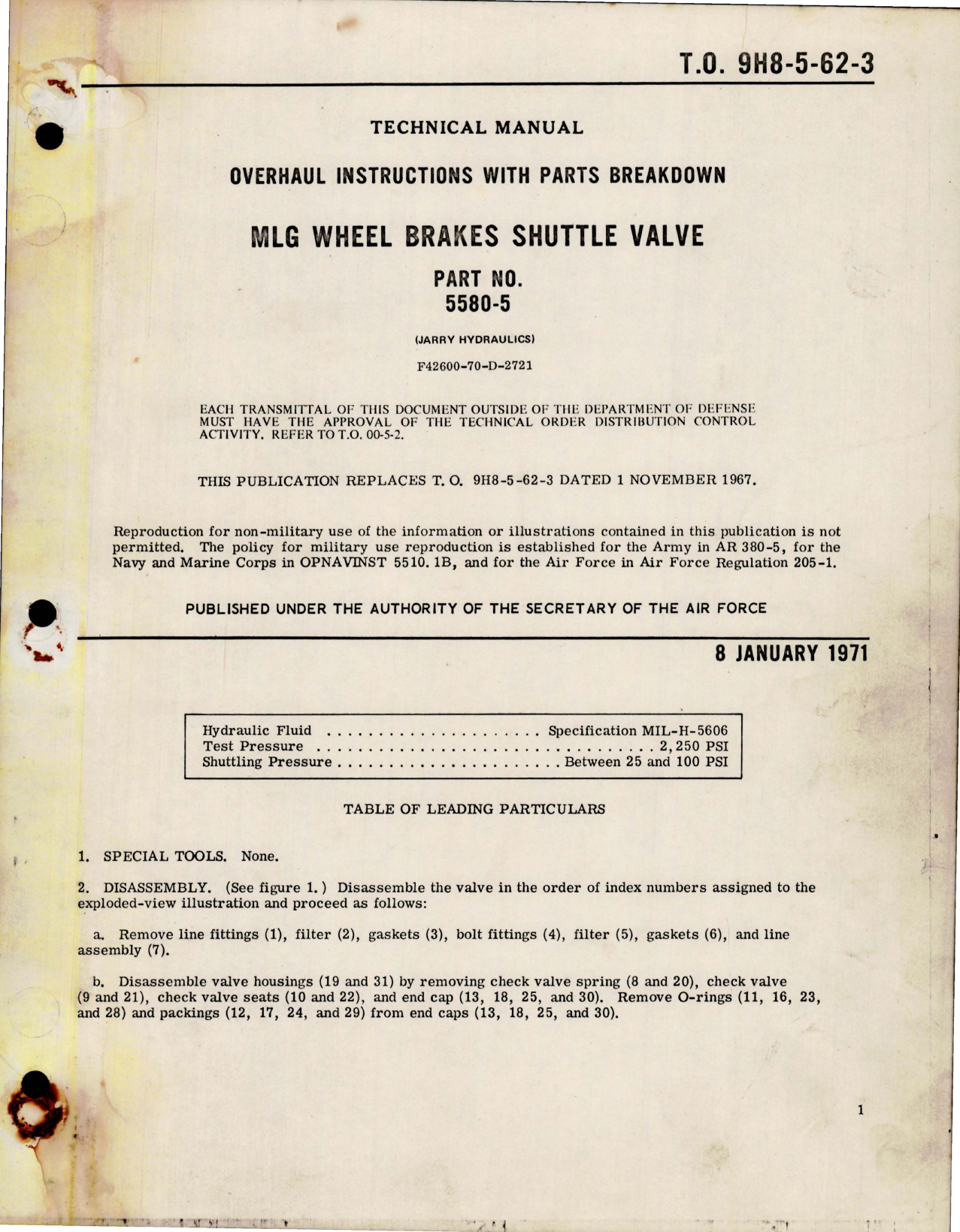 Sample page 1 from AirCorps Library document: Overhaul Instructions with Parts for MLG Wheel Brakes Shuttle Valve - Part 5580-5