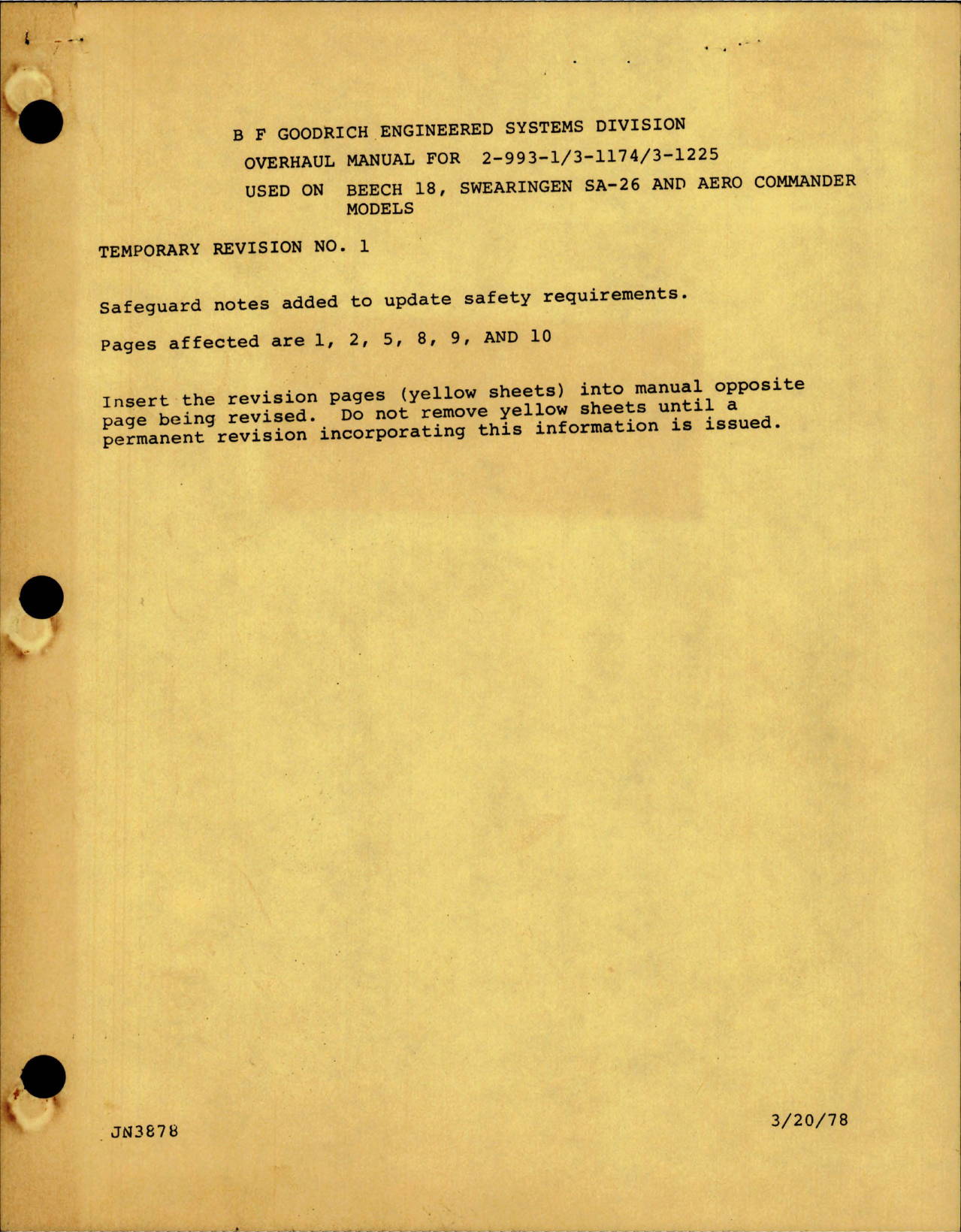 Sample page 1 from AirCorps Library document: Installation, Maintenance and Overhaul for Multiple Disk Brake 2-993-1 and Main Landing Gear 3-1174 and 3-1225