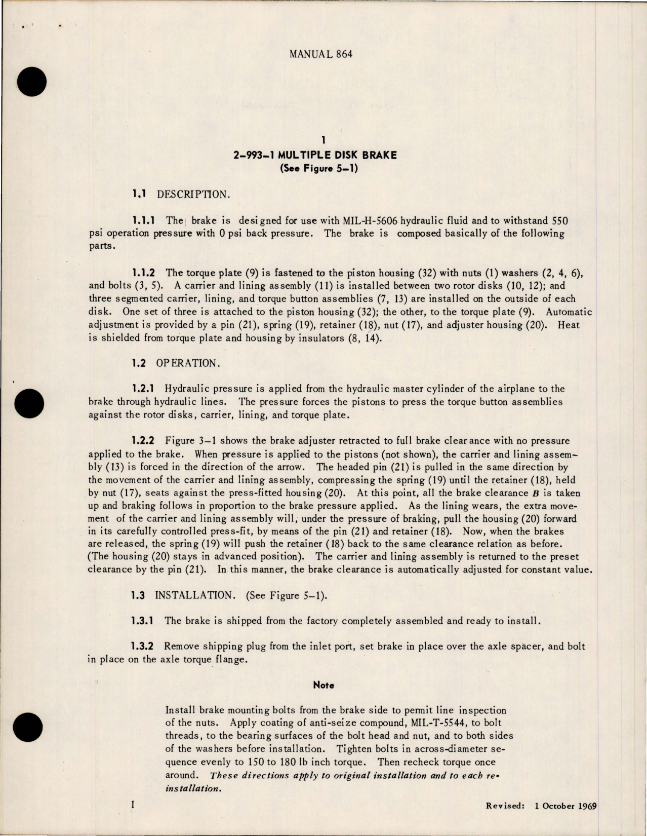 Sample page 9 from AirCorps Library document: Installation, Maintenance and Overhaul for Multiple Disk Brake 2-993-1 and Main Landing Gear 3-1174 and 3-1225