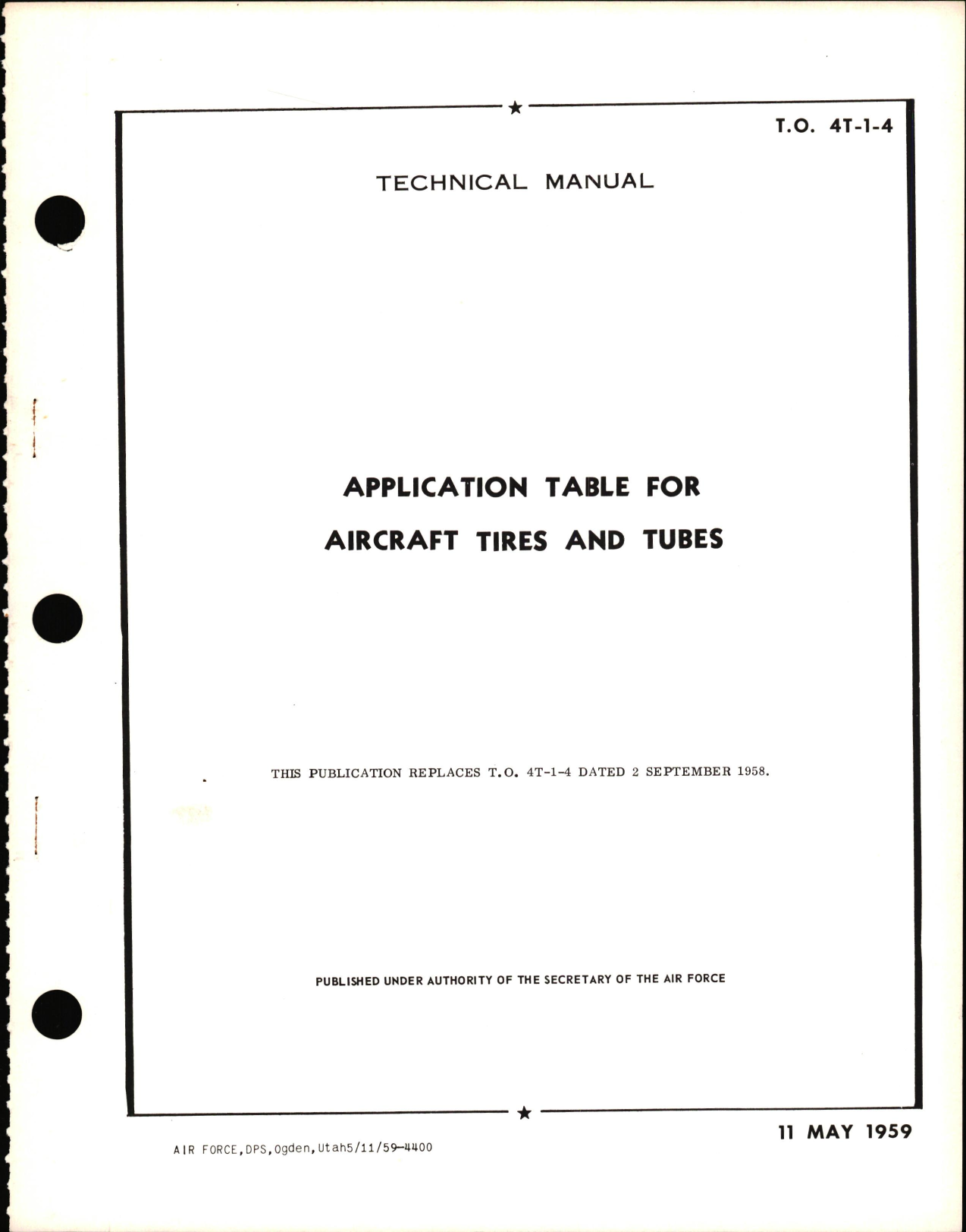 Sample page 1 from AirCorps Library document: Technical Manual with Application Table for Aircraft Tires and Tubes