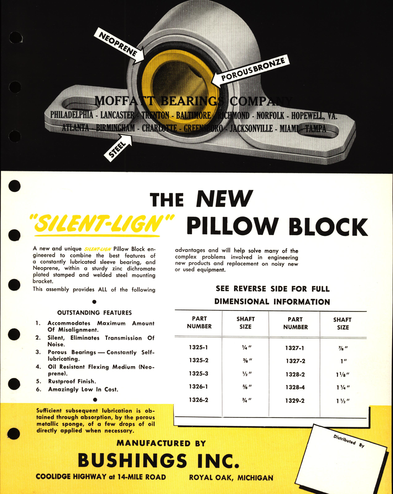 Sample page 1 from AirCorps Library document: The New Pillow Block P-N 1325, 1326, 1327, 1328, and 1329