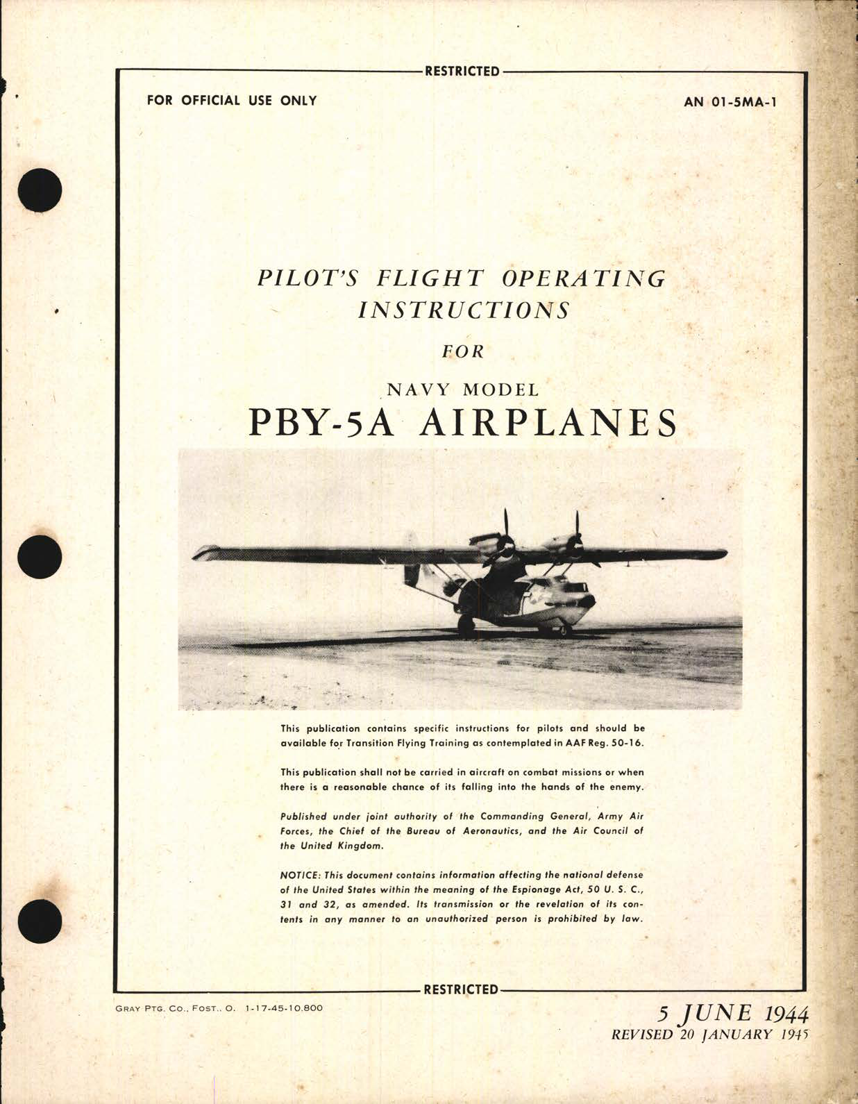 Sample page 1 from AirCorps Library document: Pilot's Flight Operating Instructions for PBY-5A Airplanes