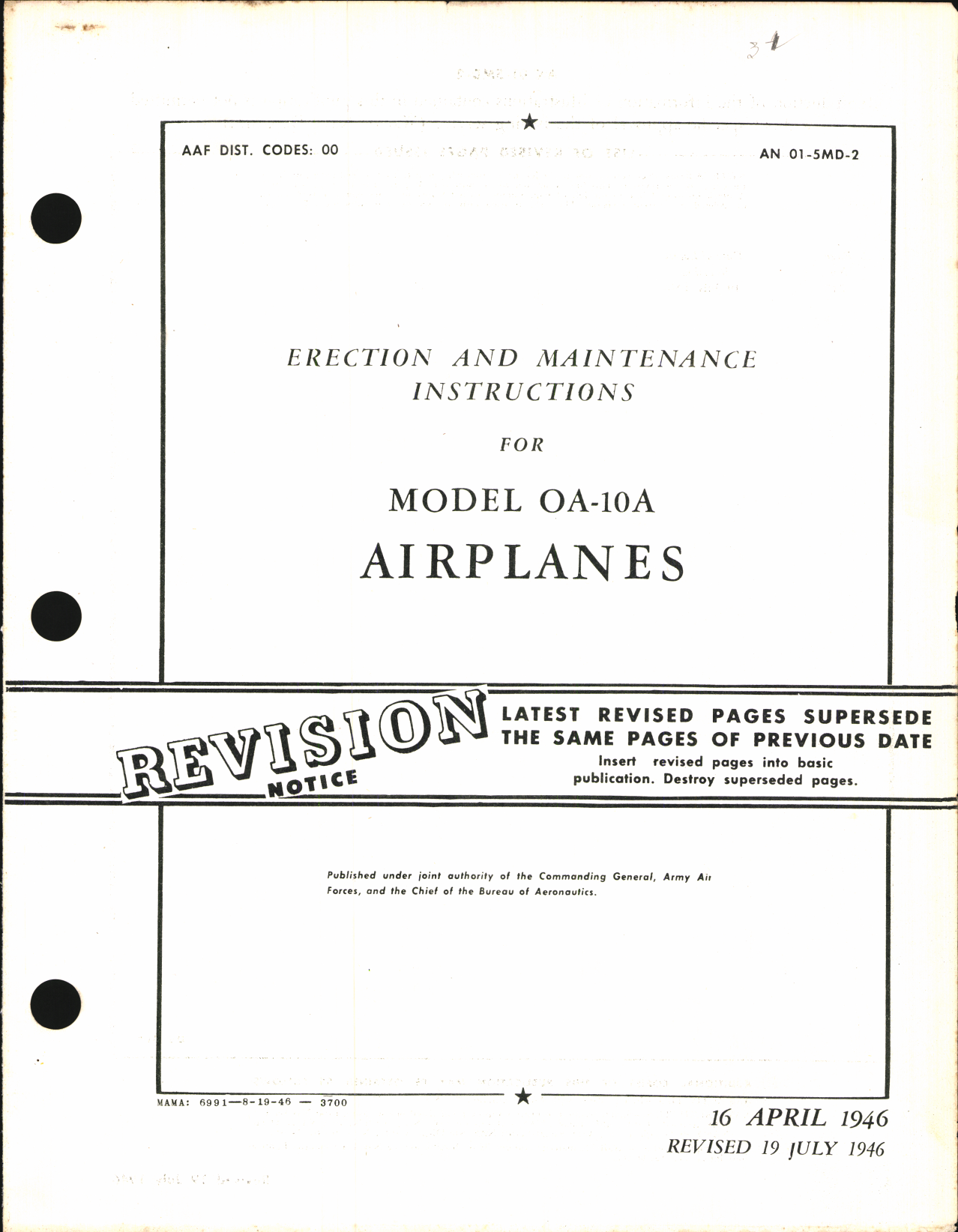 Sample page 1 from AirCorps Library document: Erection & Maintenance Instructions for Model OA-10A Airplanes