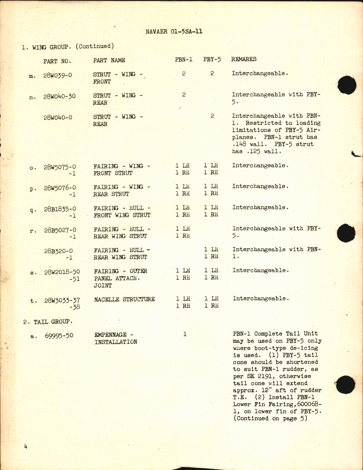 Sample page 6 from AirCorps Library document: Interchangeability List - Major Assemblies for Model PBN-1 and PBY-5 Airplanes