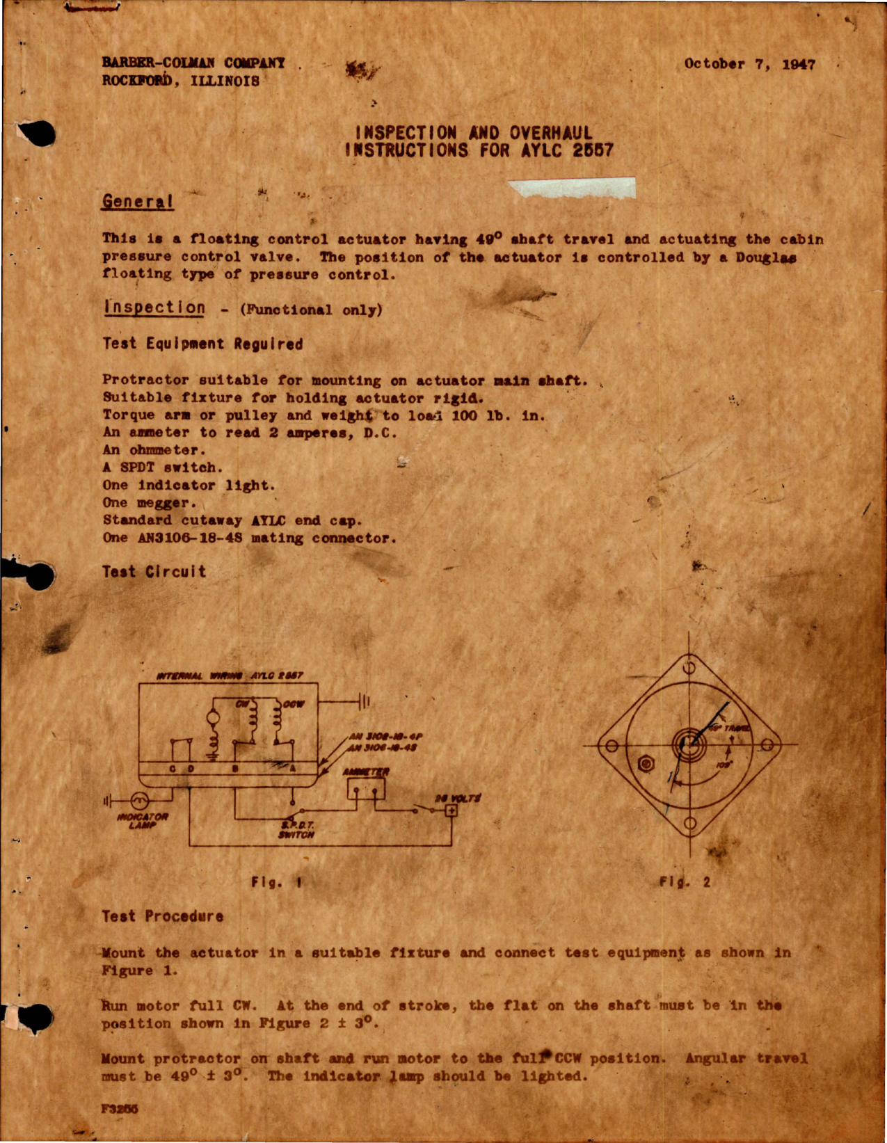 Sample page 1 from AirCorps Library document: Inspection and Overhaul Instructions for Floating Control Actuator - AYLC 2557 