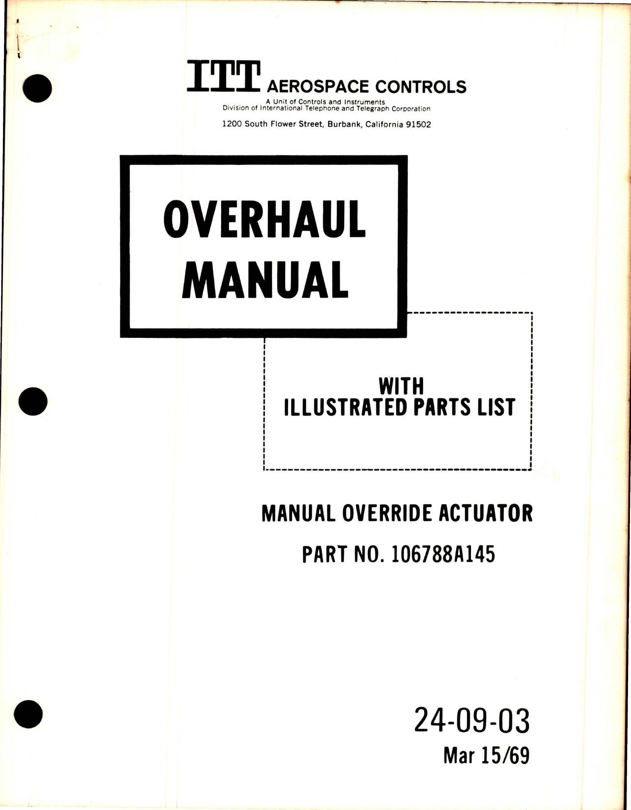 Sample page 1 from AirCorps Library document: Overhaul Instructions with Parts Lists for Manual Override Actuator - Part 106788A145